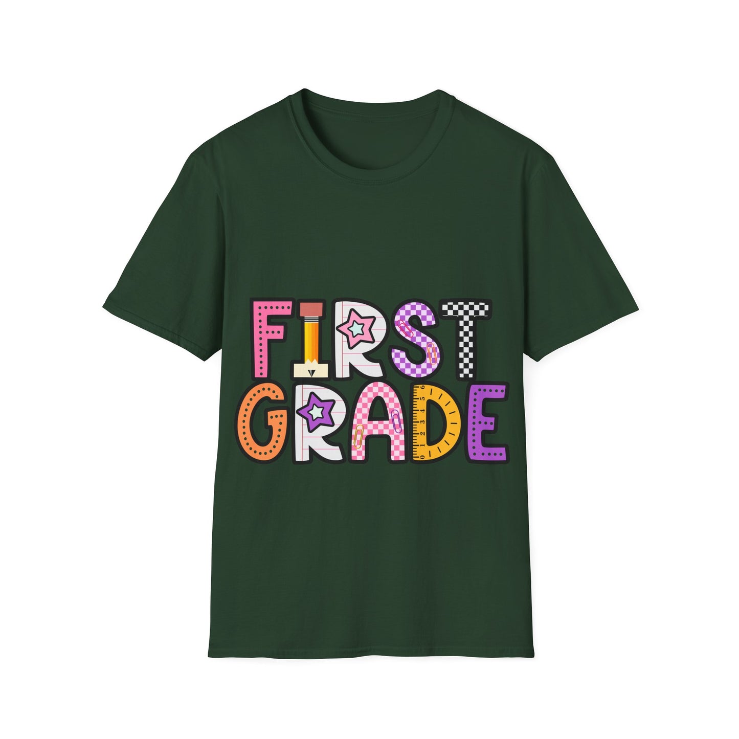 First Grade Shirt | Retro Groovy Teacher Team Tee | Colorful 1st Grade Back to School Outfit | Star Lightning Checkered Gift