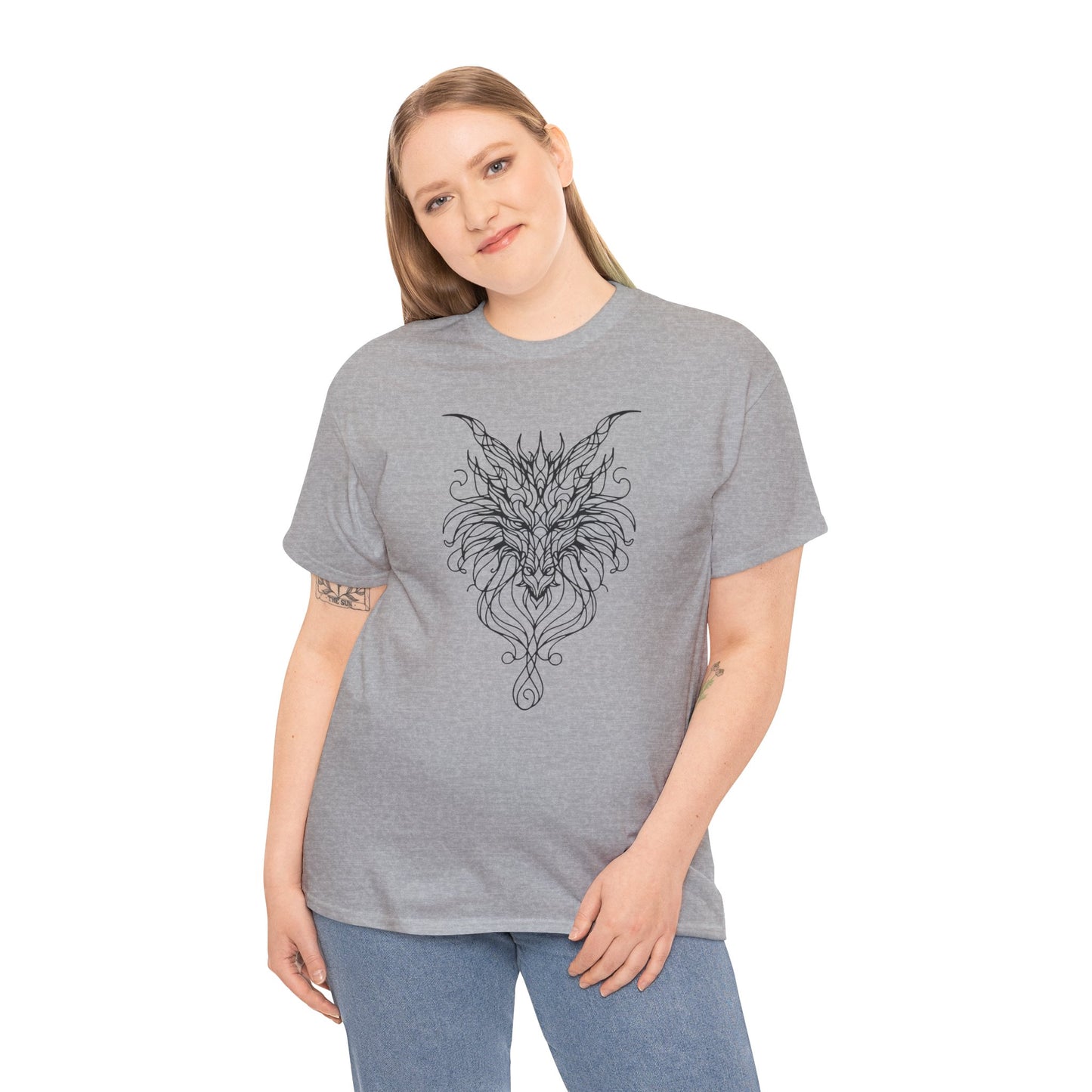 Dragon Line Art Shirt | Mythical Creature Sketch Tee | Minimalist Tattoo Style Top | Intricate Fantasy Art Gift | Unisex White T-Shirt