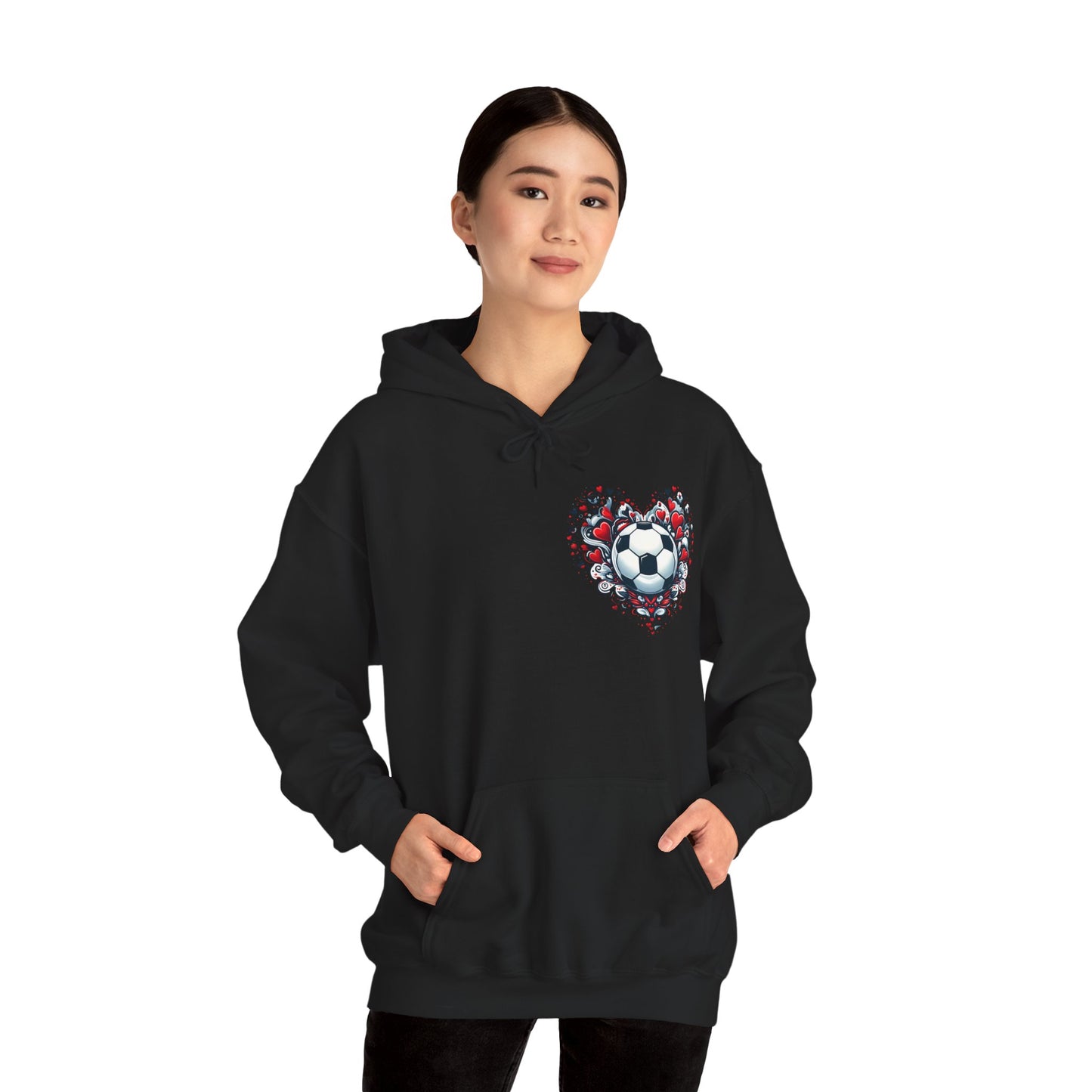 Love the Game Soccer Heart Hoodie | Minimalist Left-Chest Print | Soccer Mom & Fan Gift