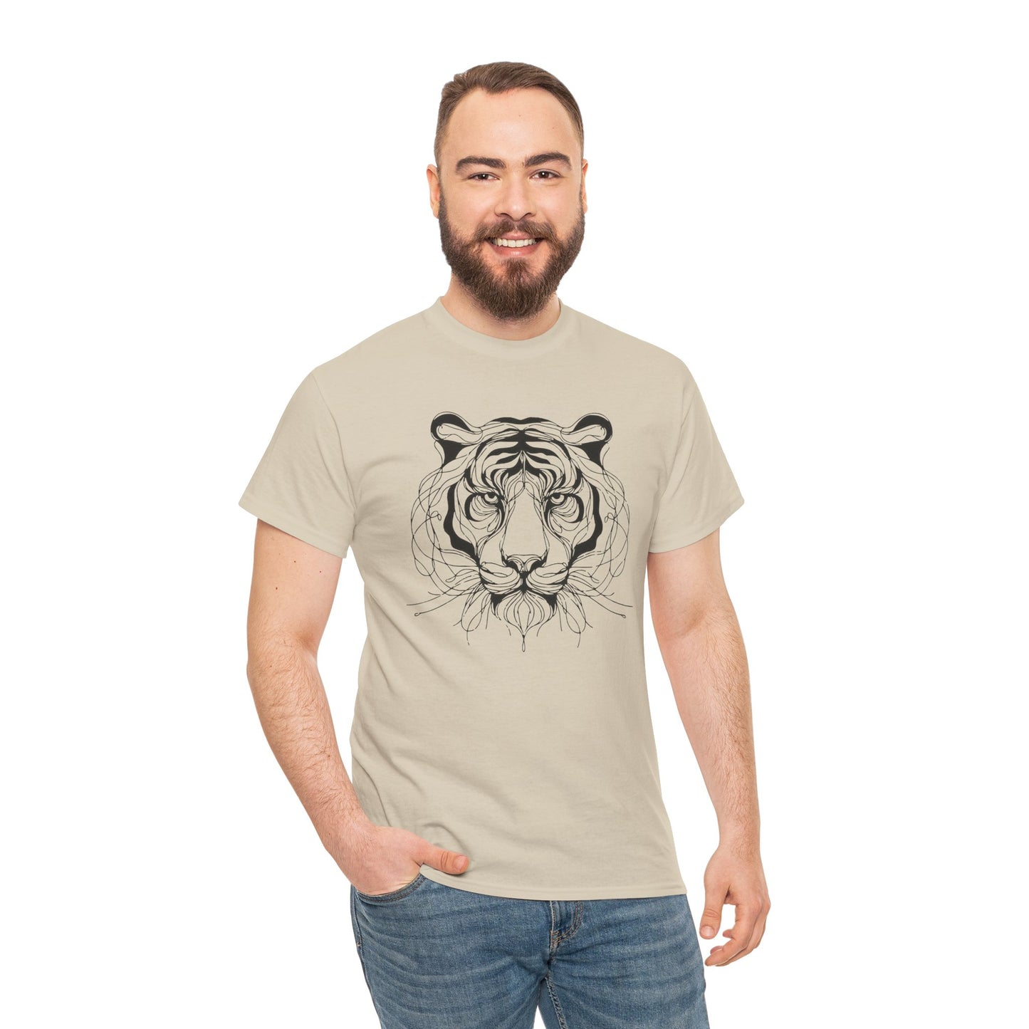 Tiger Line Art Shirt | Wild Animal Sketch Tee | Minimalist Big Cat Face Top | Heavy Cotton 100% Cotton Gift | Unisex Graphic T-Shirt
