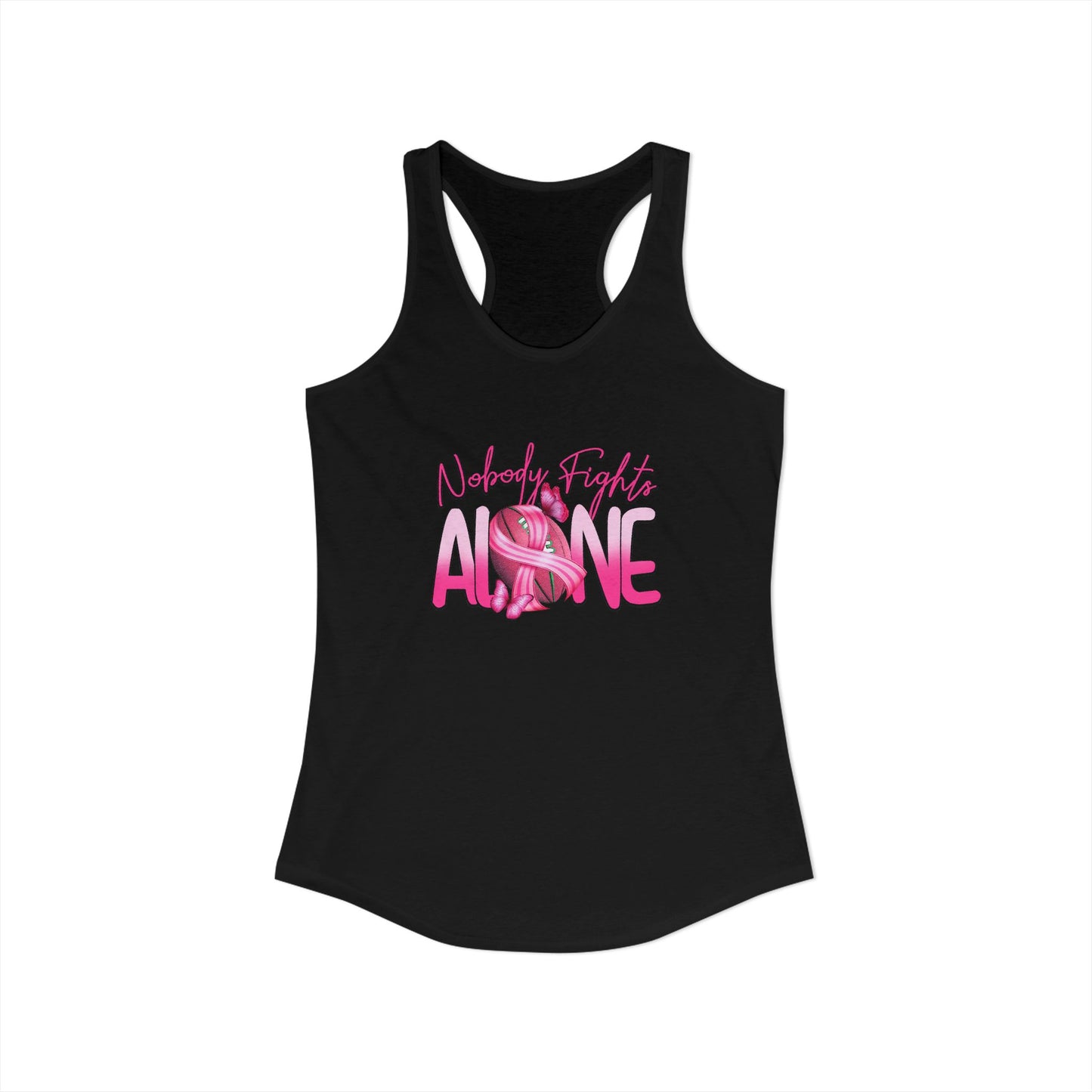 Nobody Fights Alone – Women’s Breast Cancer Football Ribbon Racerback Tank