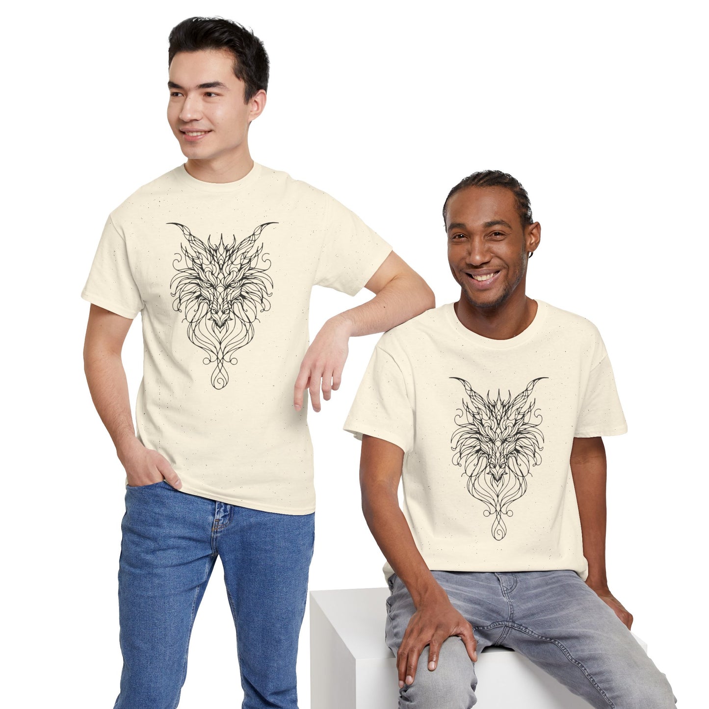 Dragon Line Art Shirt | Mythical Creature Sketch Tee | Minimalist Tattoo Style Top | Intricate Fantasy Art Gift | Unisex White T-Shirt