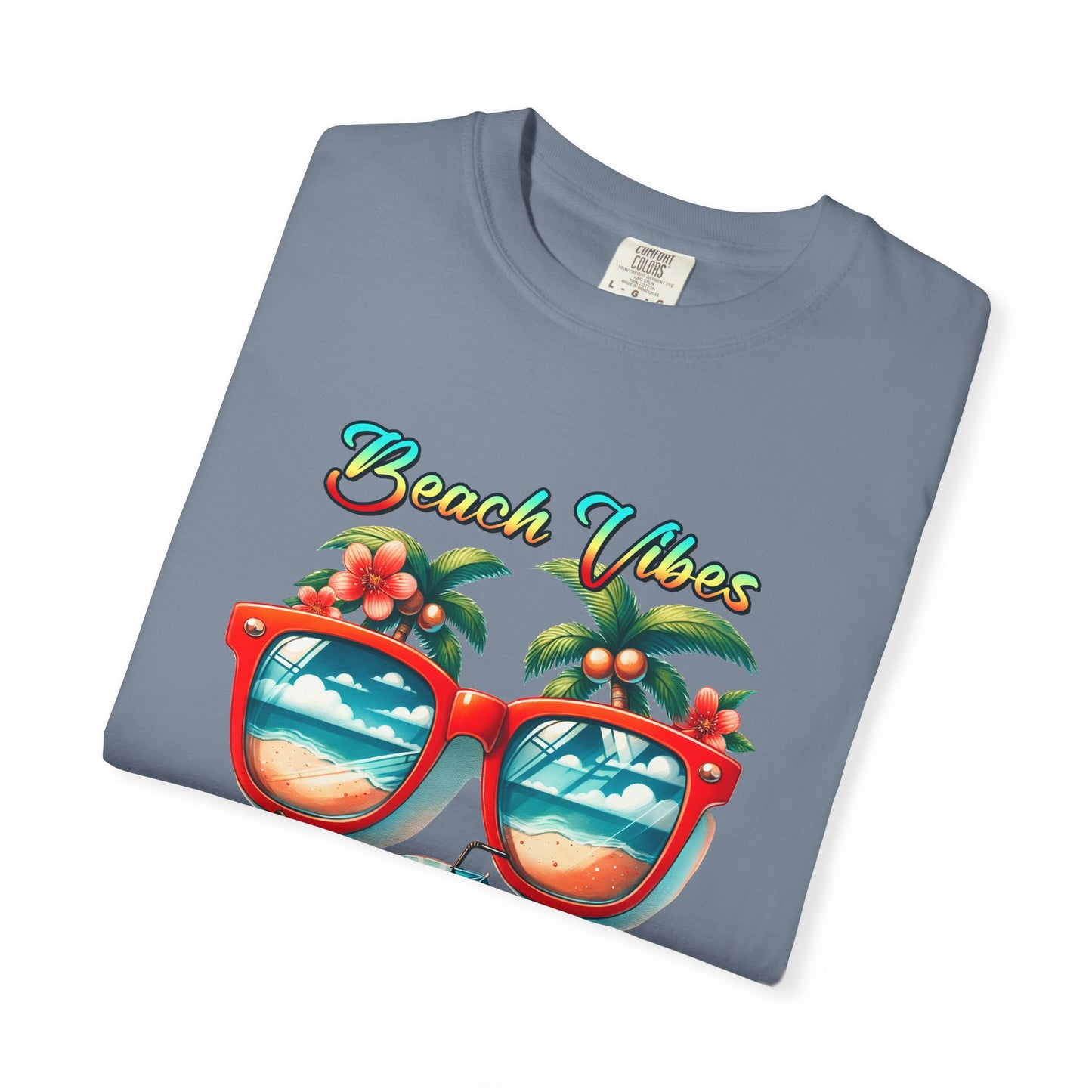 Beach Vibes Graphic Tee – Retro Sunglasses, Palm Trees & Sunset Summer Shirt