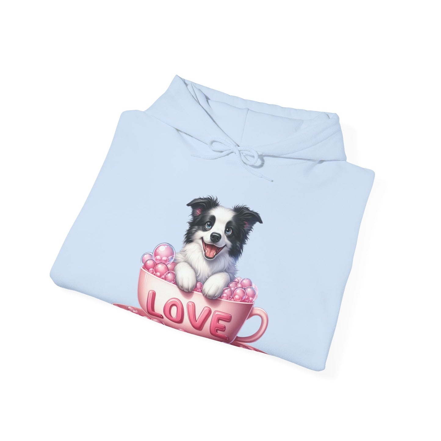 Viral Puppy Love Border Collie Hoodie - Cute Dog in Pink Cup Graphic Unisex Sweatshirt - Adorable Gift for Border Collie Lovers