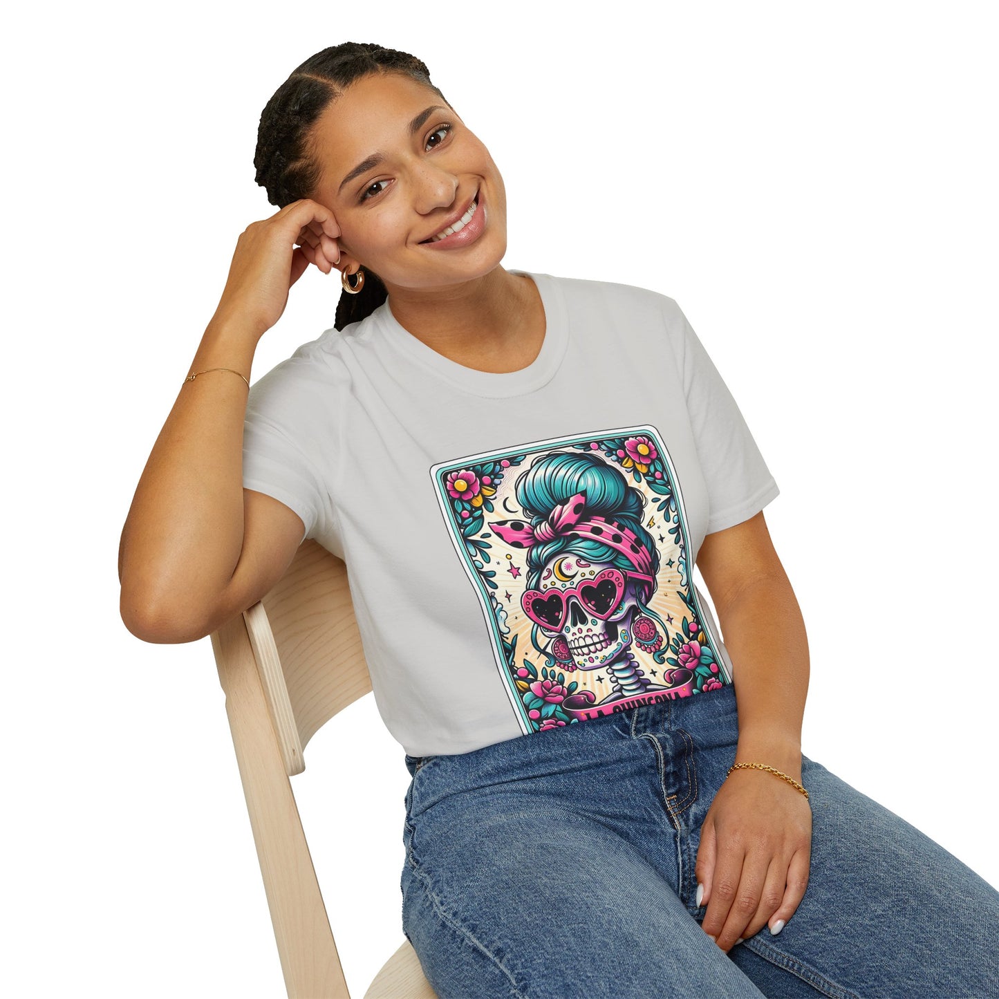 Vibrant Sugar Skull T-Shirt - Unique Spooky Halloween Apparel Inspired by Dia de los Muertos