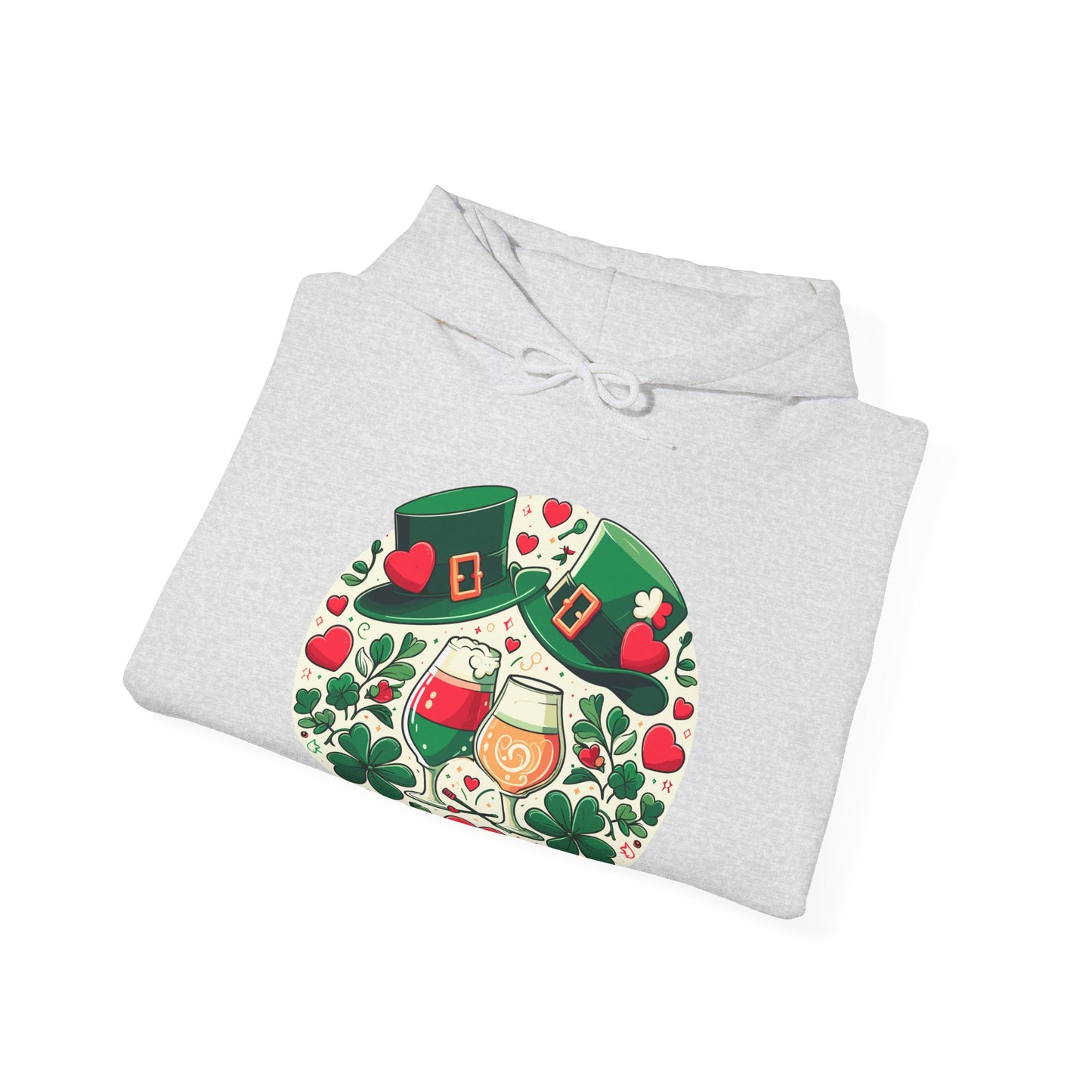 St. Patrick's Day Hoodie, Irish Celebration Beer Clover Heart Unisex Pullover