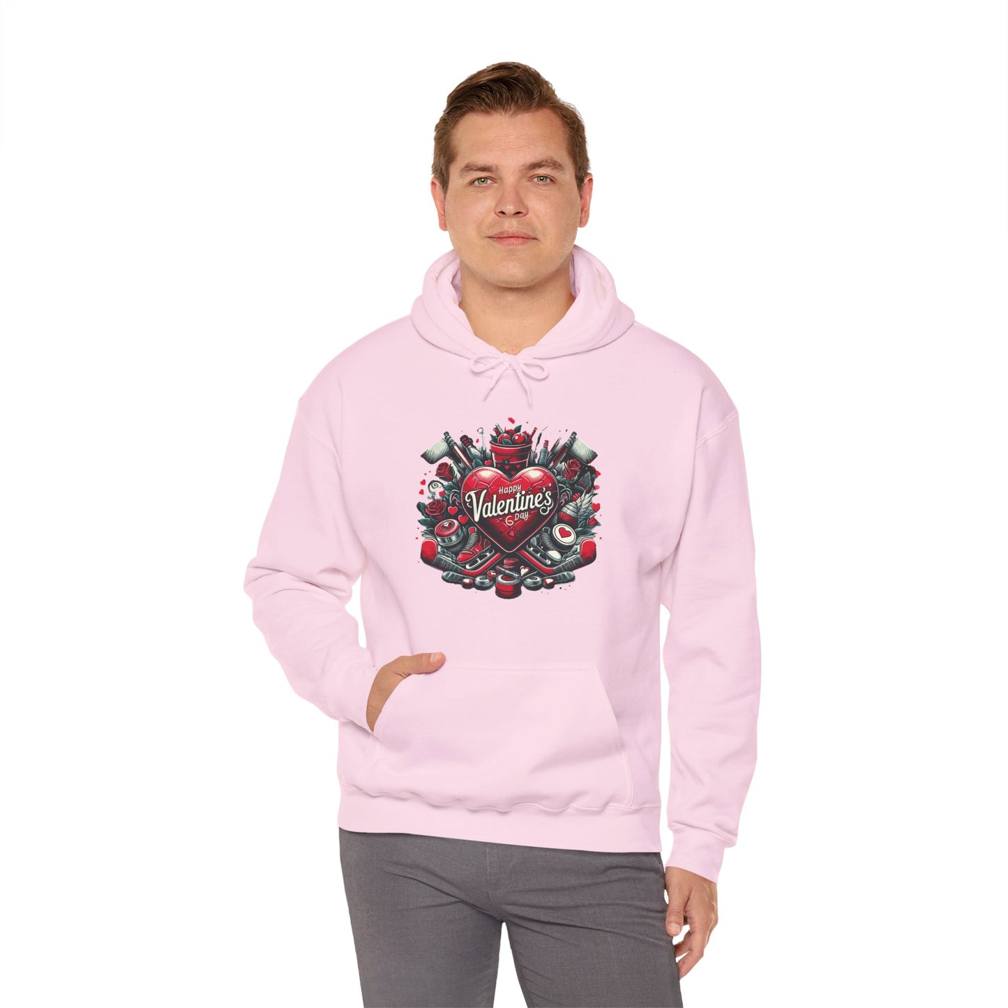 Valentine's Day Heart and Roses Hoodie, Romantic Couple Skatewear, Love ice hockey Themed Sweatshirt