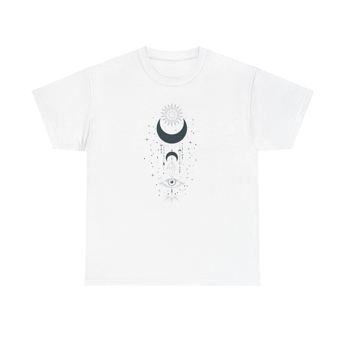 Celestial Moon & Sun Shirt | Boho Mystical Line Art Tee | Spiritual Astrology Gift | Heavy Cotton Unisex Top | Witchy Yoga T-Shirt