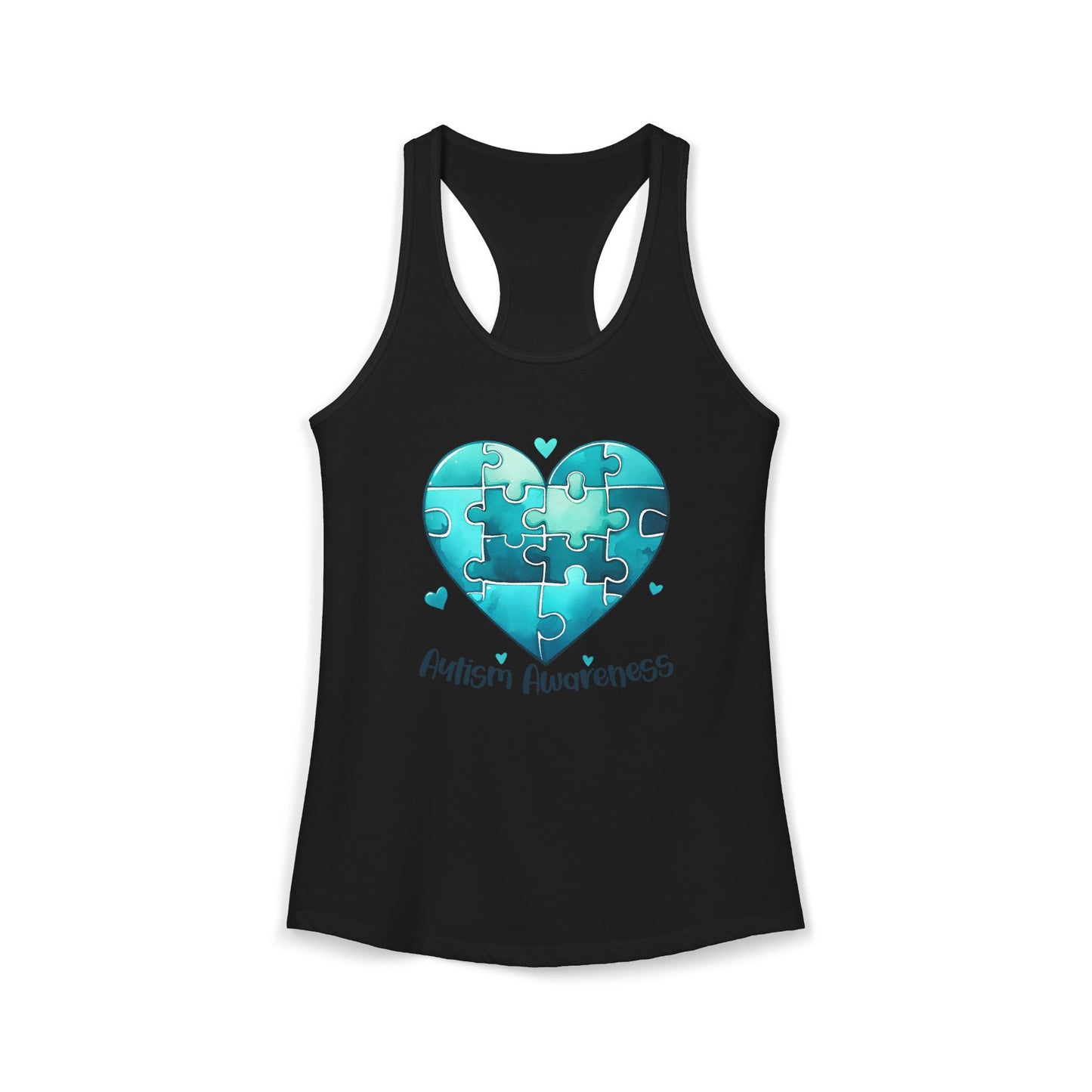 Women’s Autism Awareness Racerback Tank Top – Teal Heart Puzzle Design