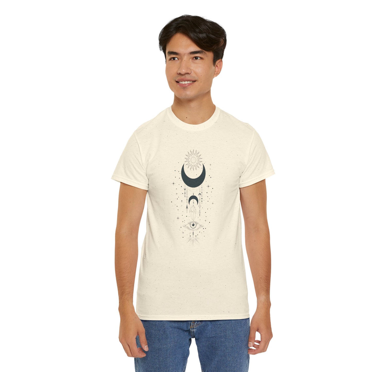 Celestial Moon & Sun Shirt | Boho Mystical Line Art Tee | Spiritual Astrology Gift | Heavy Cotton Unisex Top | Witchy Yoga T-Shirt
