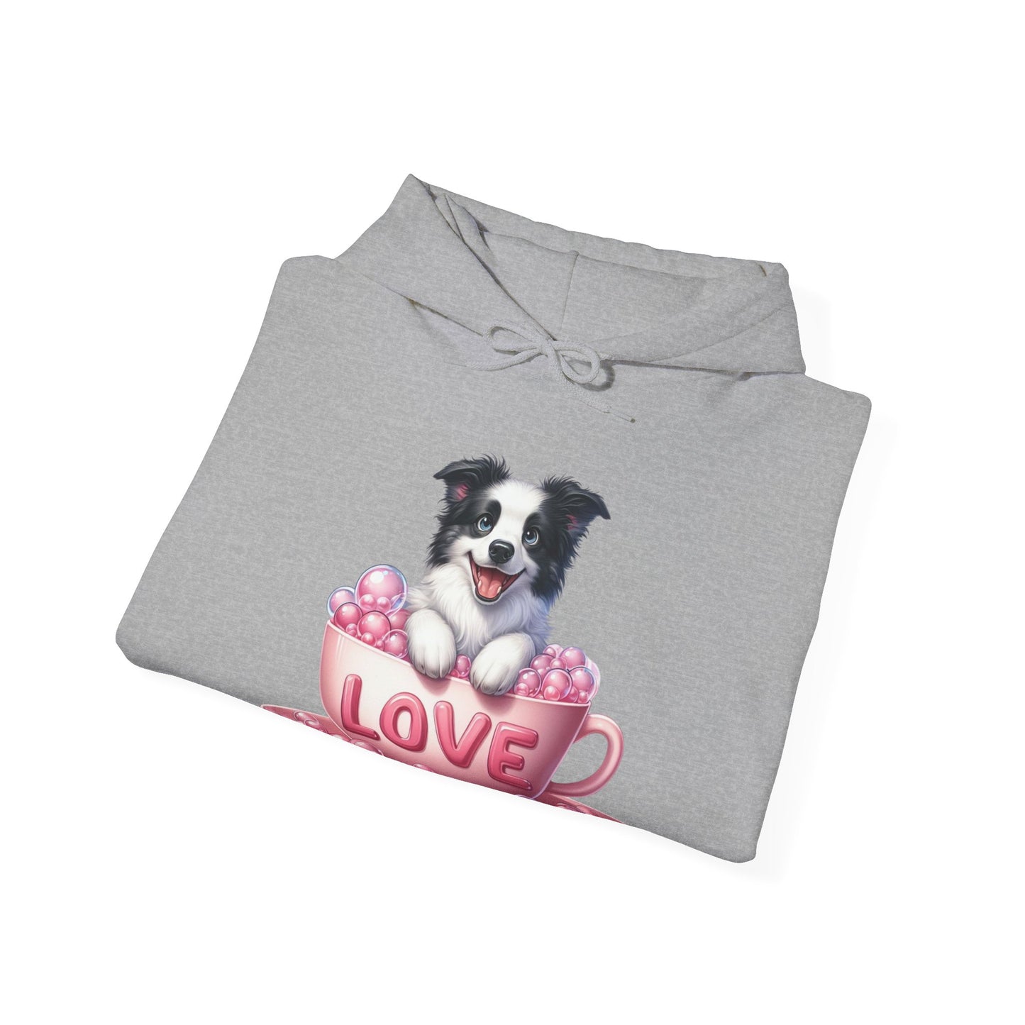 Viral Puppy Love Border Collie Hoodie - Cute Dog in Pink Cup Graphic Unisex Sweatshirt - Adorable Gift for Border Collie Lovers