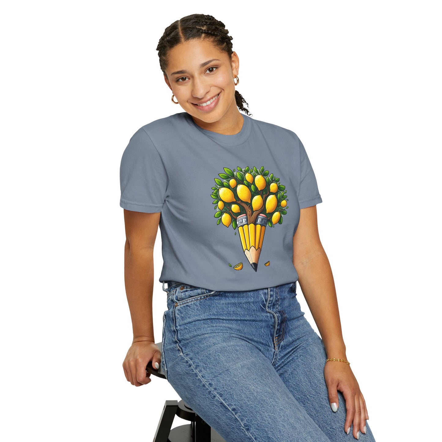 Artistic Lemon Pencil Tree T-Shirt - Unique Art & Nature Celebrating Growth and Imagination