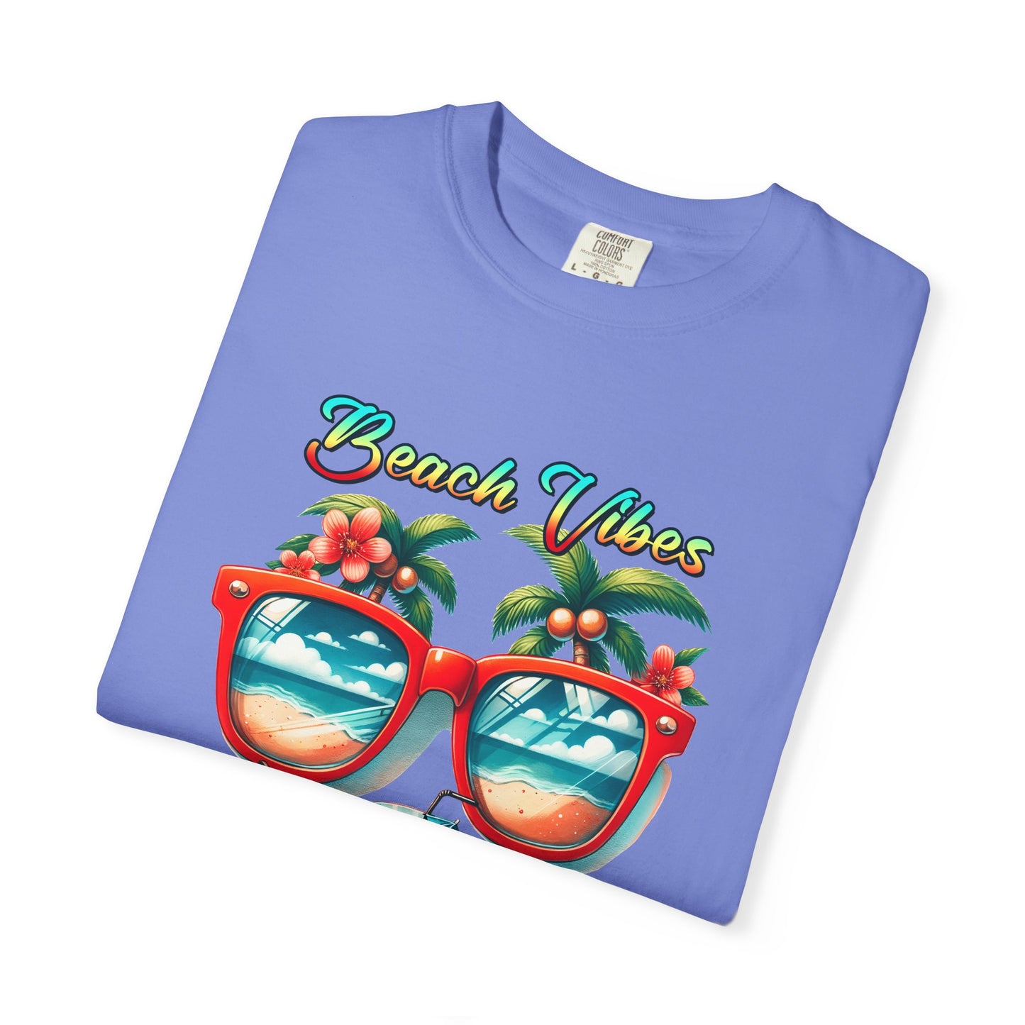 Beach Vibes Graphic Tee – Retro Sunglasses, Palm Trees & Sunset Summer Shirt