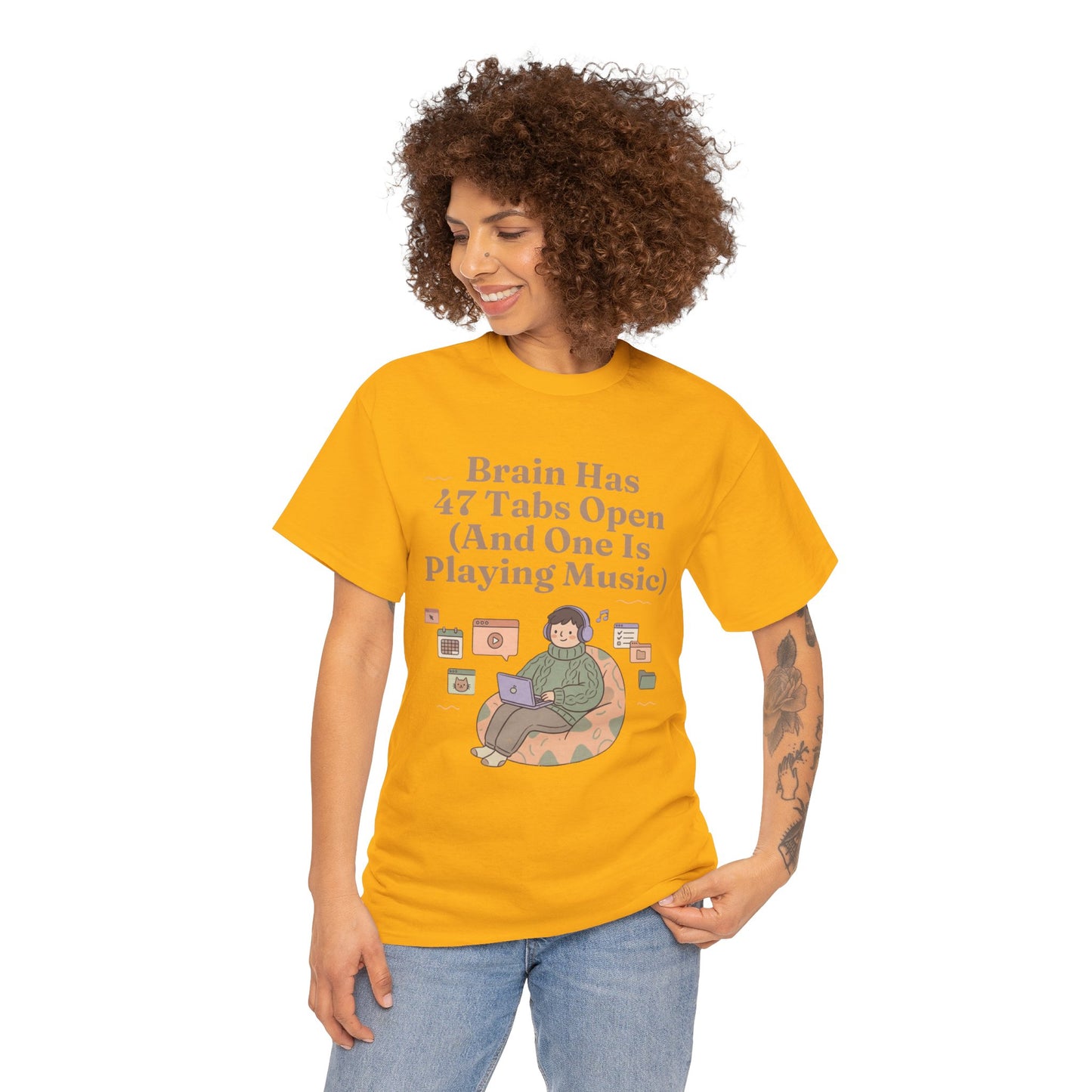 ADHD Lofi Aesthetic: 'Brain Has 47 Tabs Open (And One Is Playing Music)' Graphic Tee