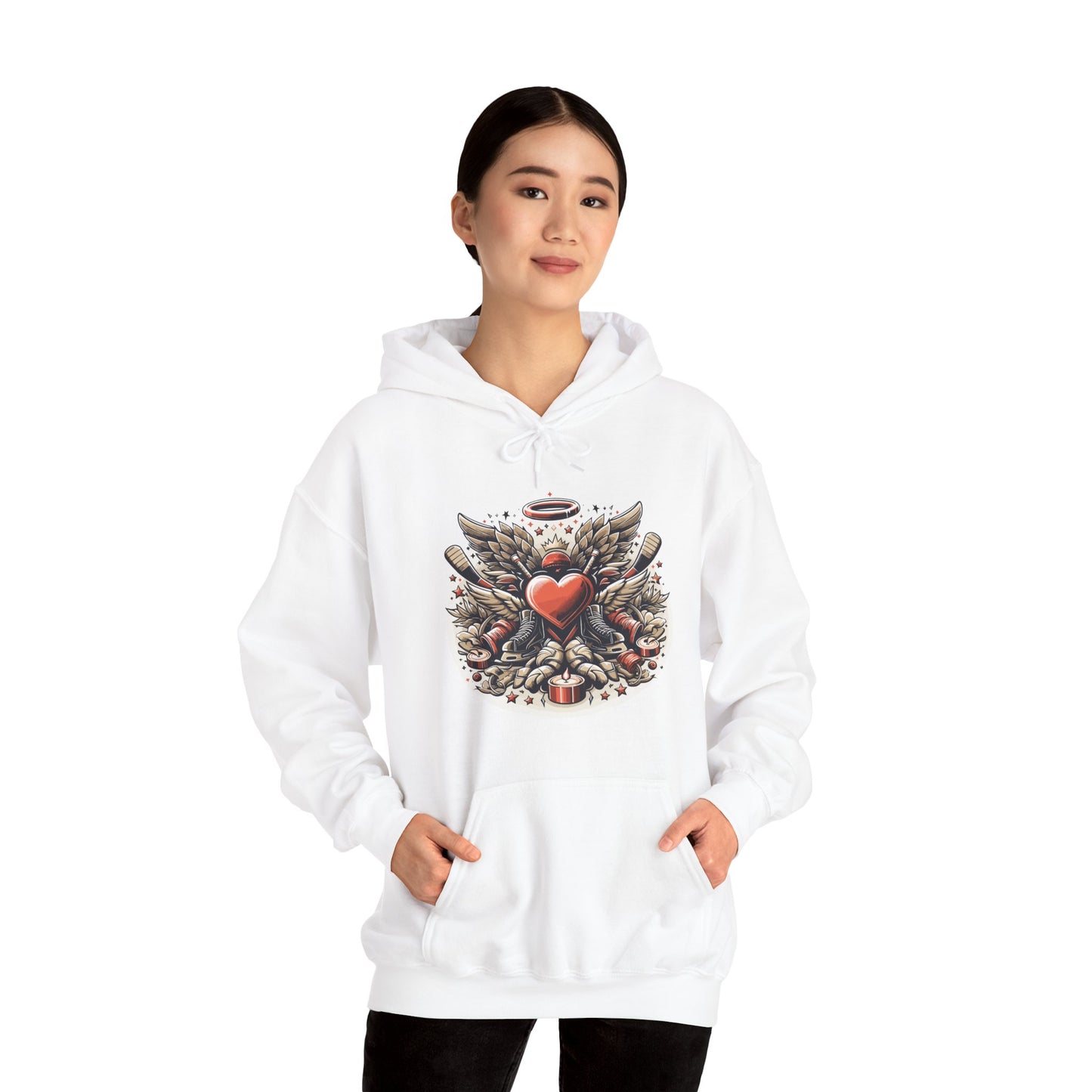 Hockey Heart & Angel Wings Hoodie | Edgy "Love the Game" Sweatshirt | Unique Sports Valentine's Gift