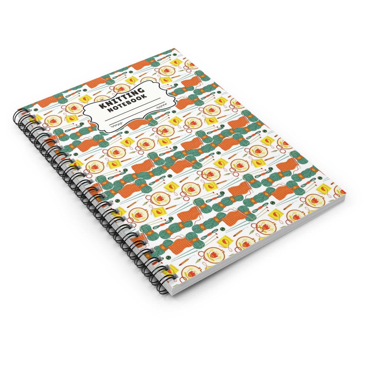 Knitting Notebook | Retro Yarn Pattern Spiral Journal | Cute Crafter Project Planner | Ruled Line Gift for Knitters