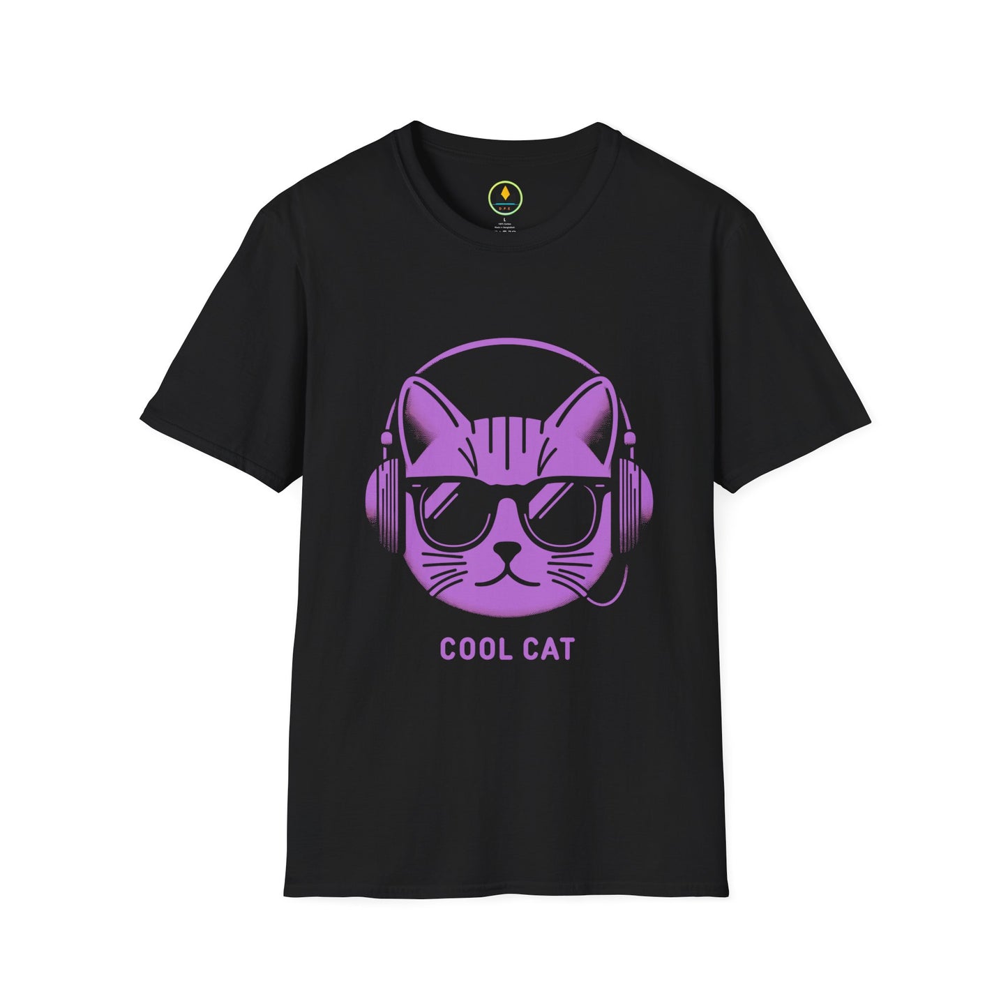 Cool Cat - Halloween Cat with Headphones Unisex Softstyle T-Shirt
