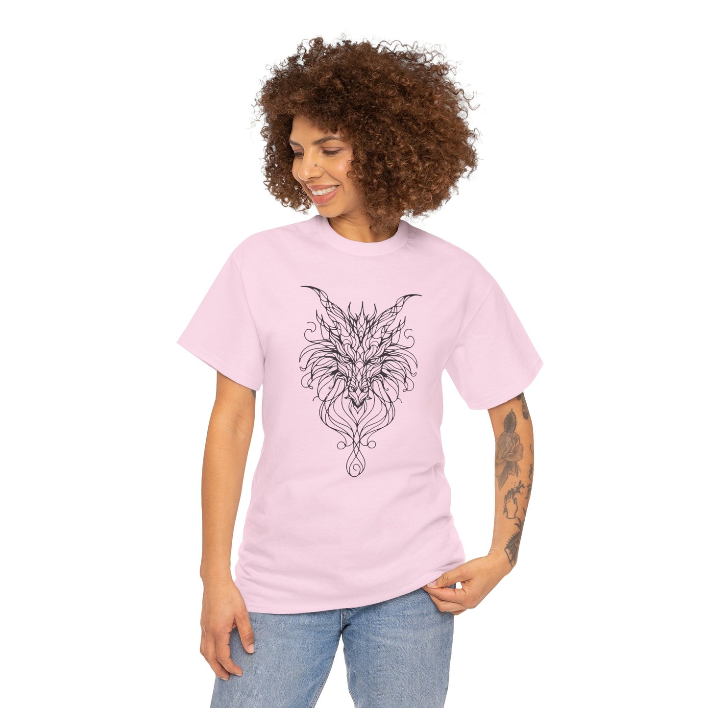 Dragon Line Art Shirt | Mythical Creature Sketch Tee | Minimalist Tattoo Style Top | Intricate Fantasy Art Gift | Unisex White T-Shirt