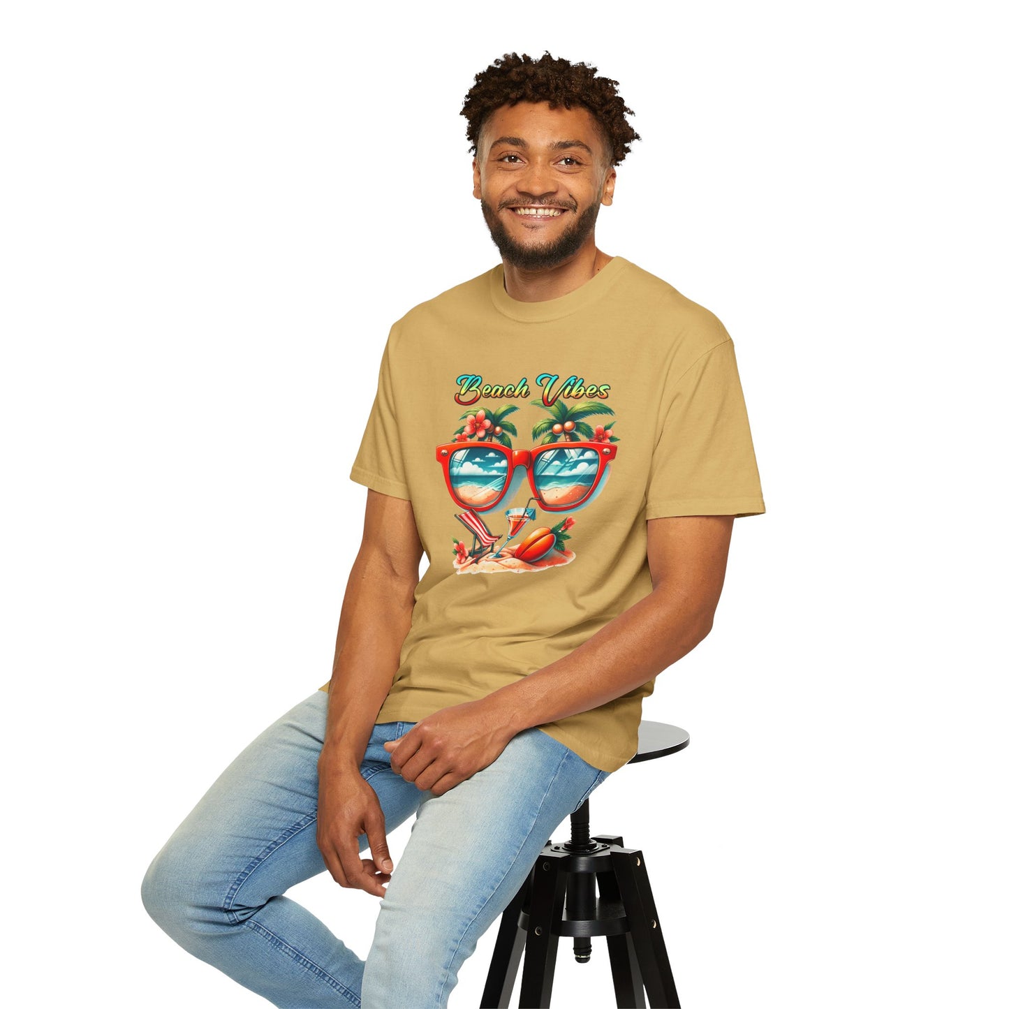 Beach Vibes Graphic Tee – Retro Sunglasses, Palm Trees & Sunset Summer Shirt