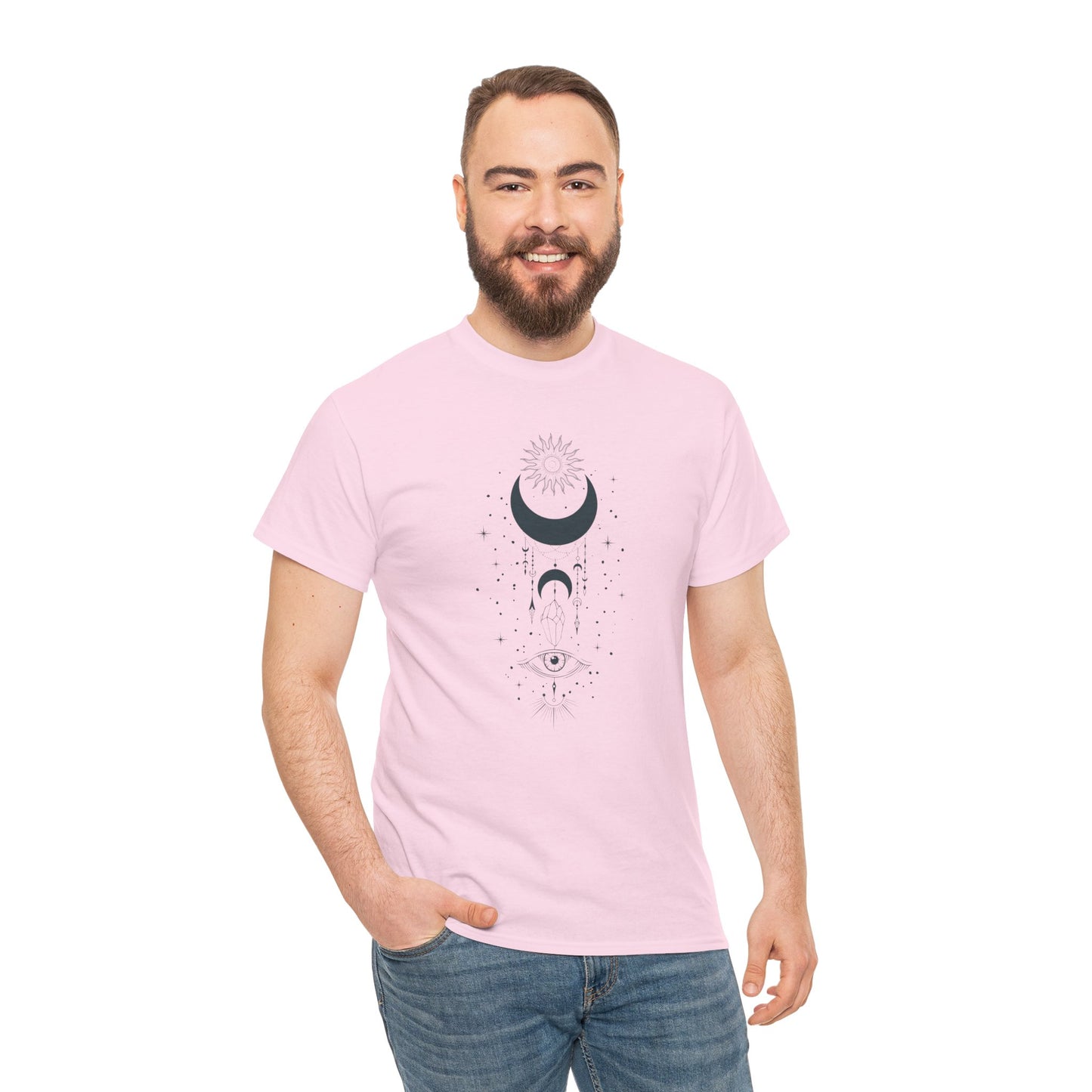 Celestial Moon & Sun Shirt | Boho Mystical Line Art Tee | Spiritual Astrology Gift | Heavy Cotton Unisex Top | Witchy Yoga T-Shirt
