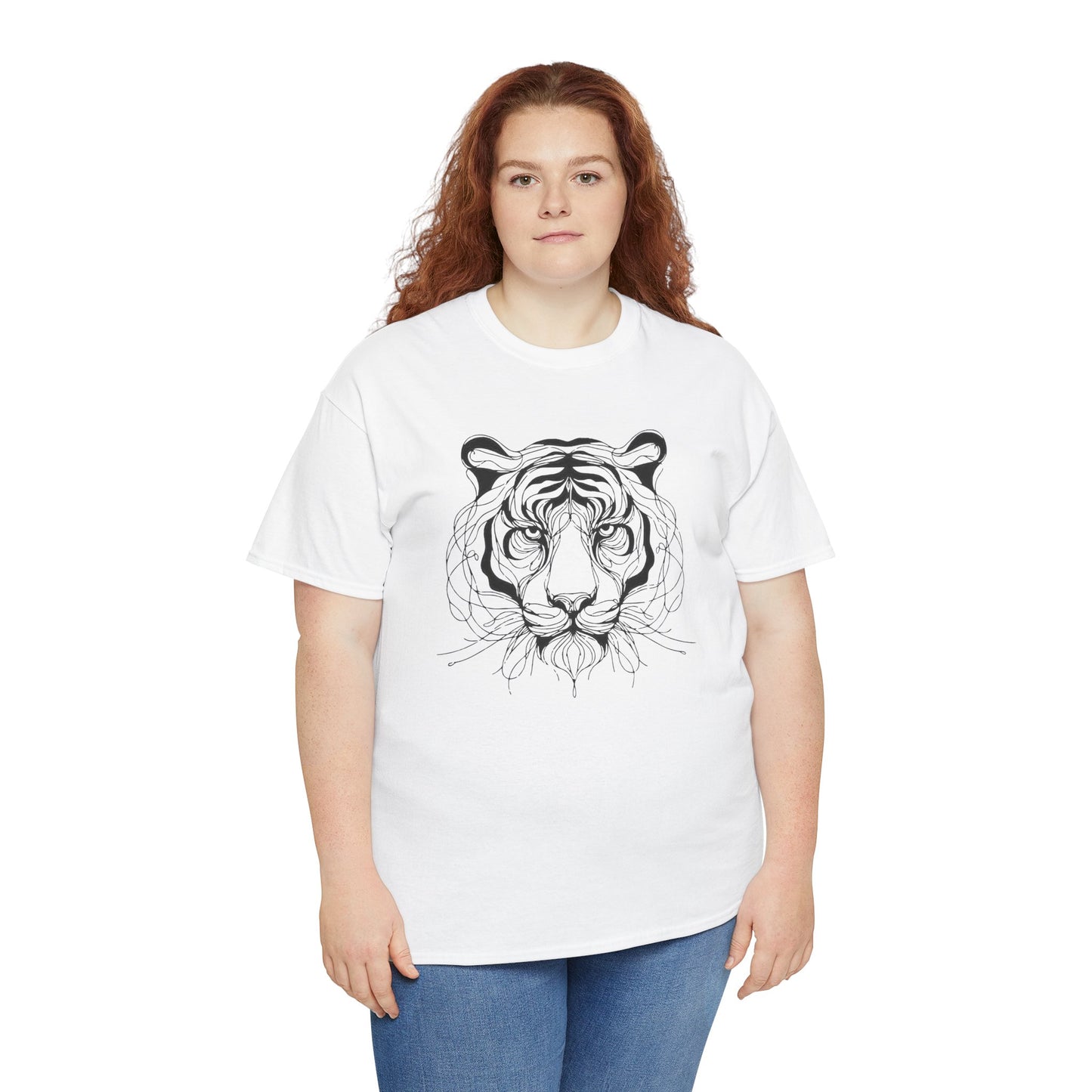 Tiger Line Art Shirt | Wild Animal Sketch Tee | Minimalist Big Cat Face Top | Heavy Cotton 100% Cotton Gift | Unisex Graphic T-Shirt