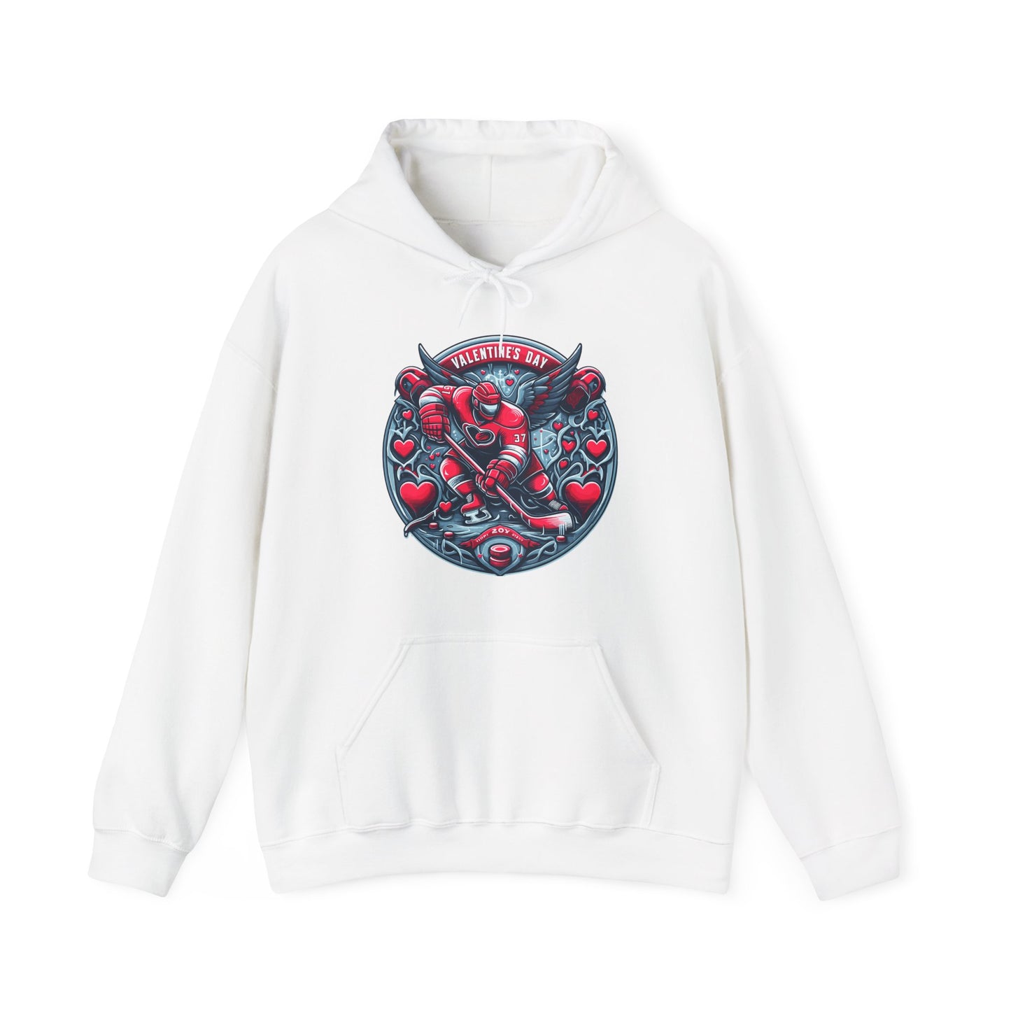 Valentines Day Hockey Hoodie, Romantic Sports Gift, Unisex Heart Hockey Graphic Pullover, Casual Comfortable Sporty Apparel