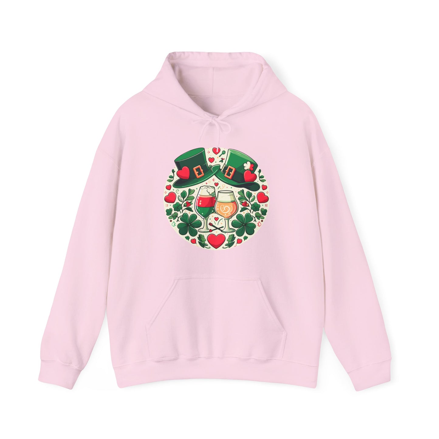 St. Patrick's Day Hoodie, Irish Celebration Beer Clover Heart Unisex Pullover