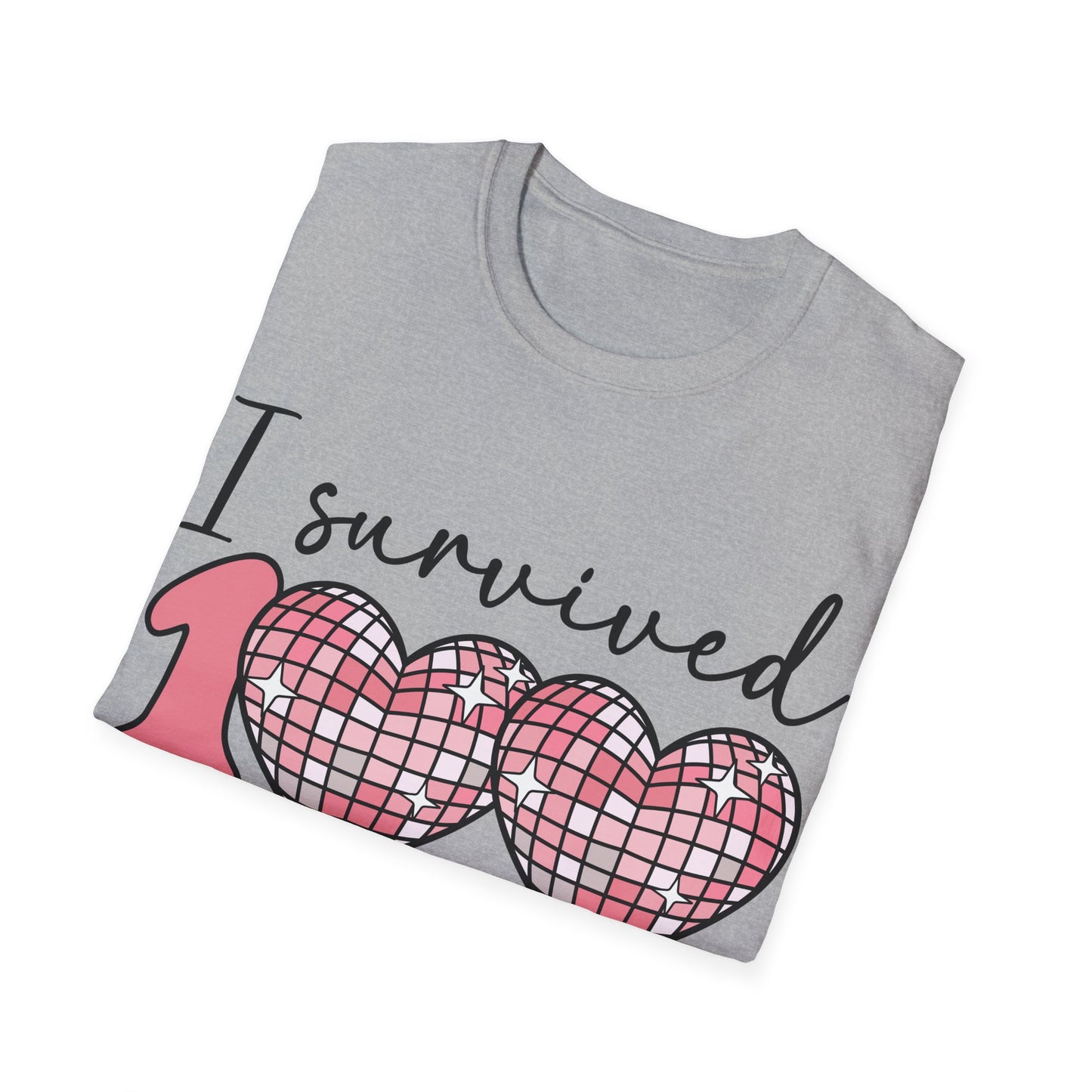 I Survived 100 Days of School Shirt | Funny Retro Disco Heart Tee | Pink 100th Day Teacher Gift | Humorous Student Outfit