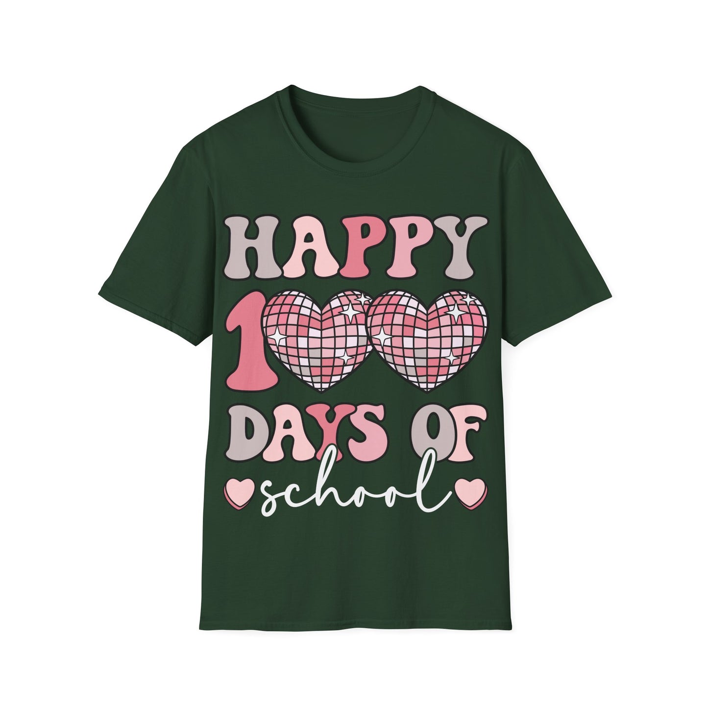 Happy 100 Days of School Shirt | Retro Disco Hearts Black Tee | Pink Groovy Teacher Outfit | Cute Student Milestone Gift