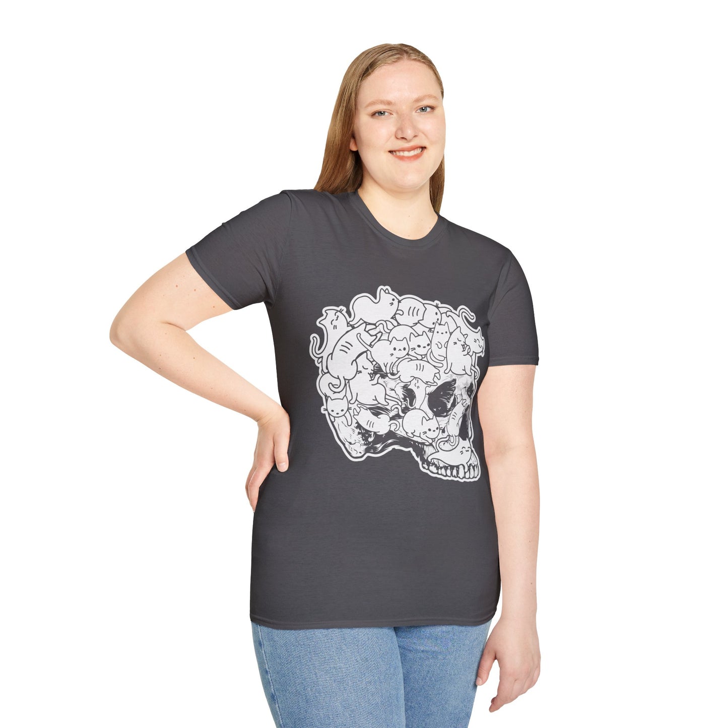 Spooky Feline Fun - Halloween Skull & Cats T-Shirt | Unique October Apparel