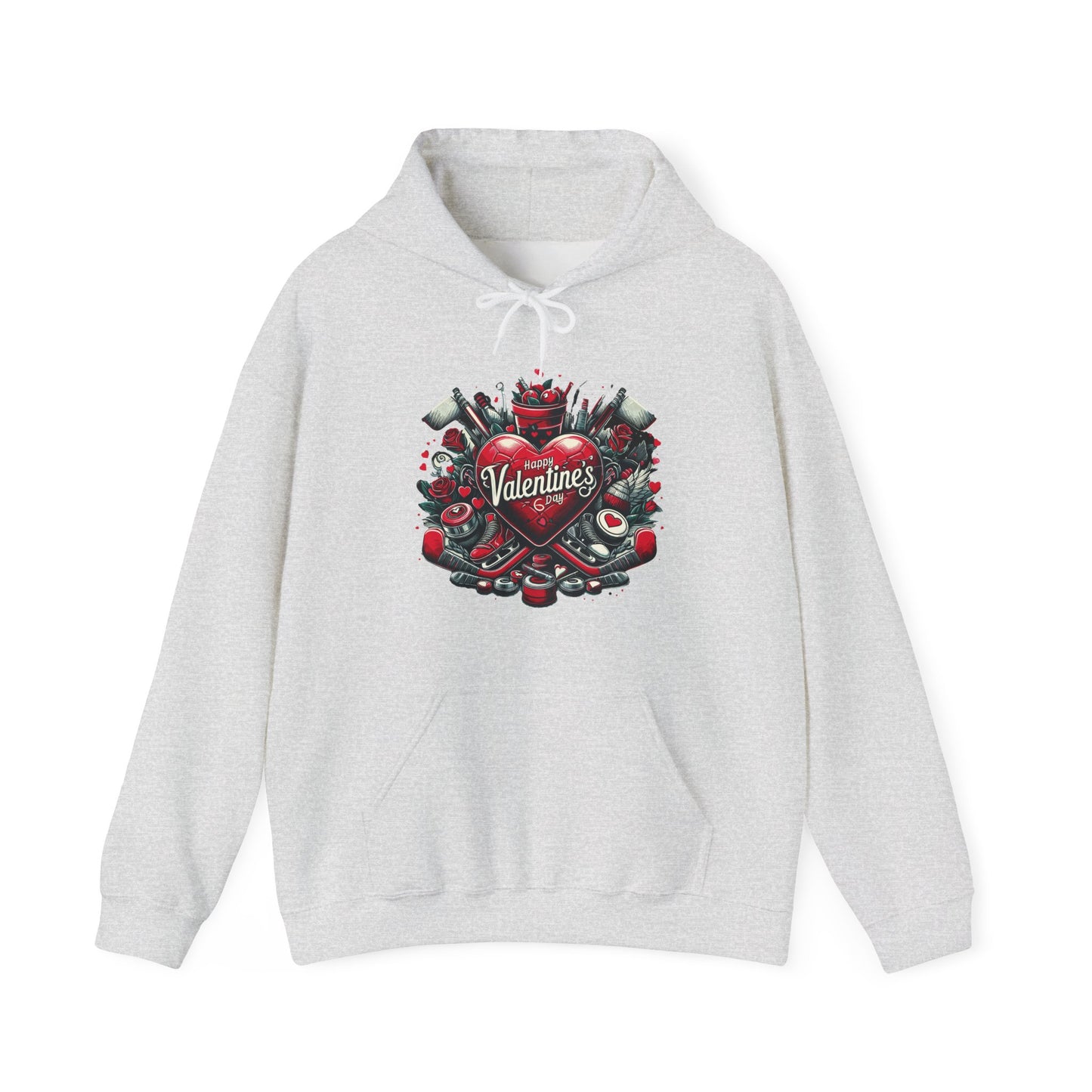 Valentine's Day Heart and Roses Hoodie, Romantic Couple Skatewear, Love ice hockey Themed Sweatshirt
