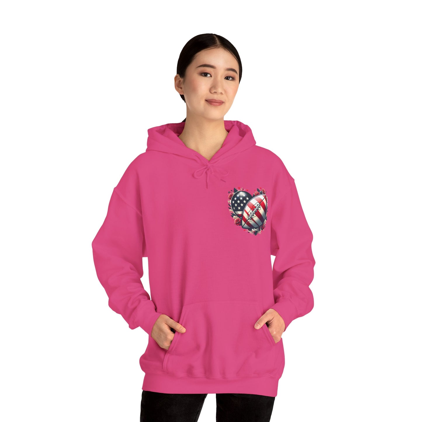 Touchdown Soul: Patriotic American Flag Football Heart Hoodie