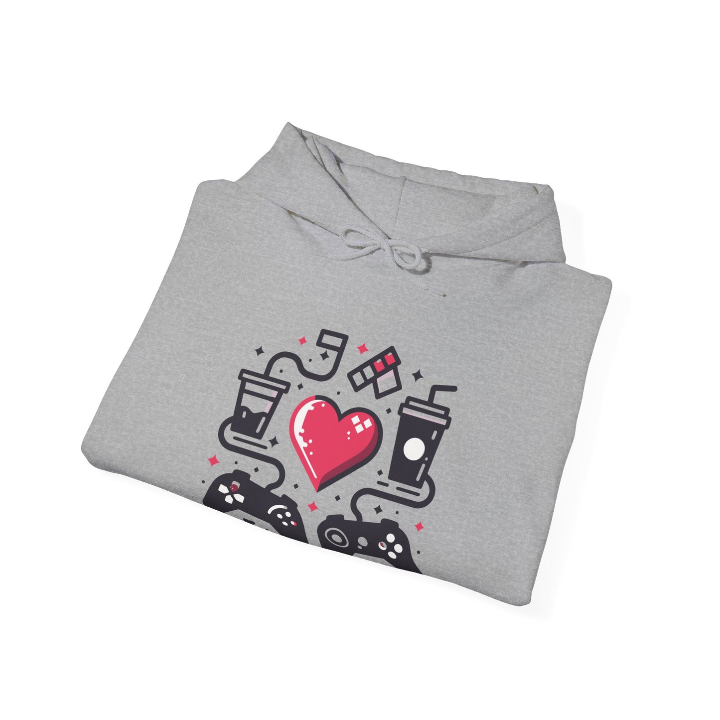 Viral Gamer Heart Life Hoodie - Retro Controllers Soda & Snacks Graphic Unisex Sweatshirt - Ultimate Gaming Gift