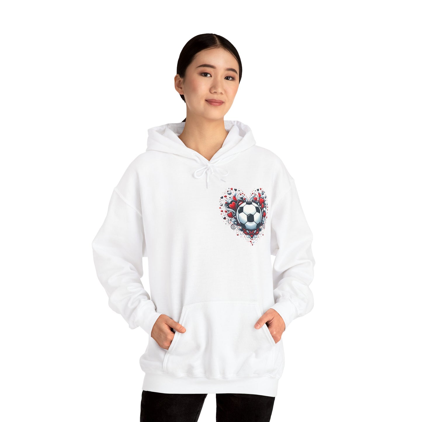Love the Game Soccer Heart Hoodie | Minimalist Left-Chest Print | Soccer Mom & Fan Gift