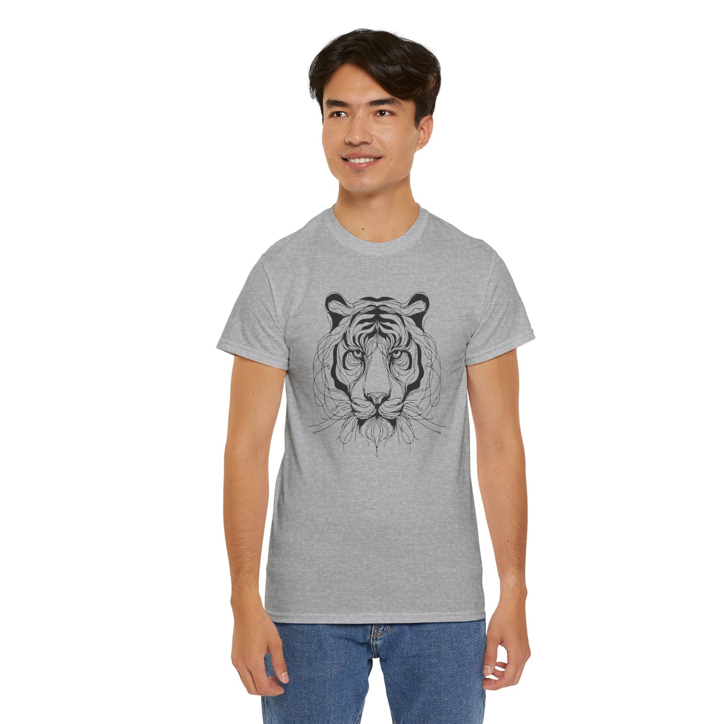 Tiger Line Art Shirt | Wild Animal Sketch Tee | Minimalist Big Cat Face Top | Heavy Cotton 100% Cotton Gift | Unisex Graphic T-Shirt