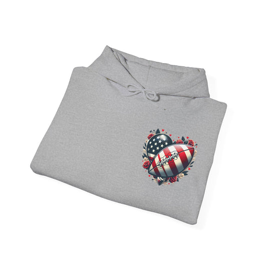 Touchdown Soul: Patriotic American Flag Football Heart Hoodie