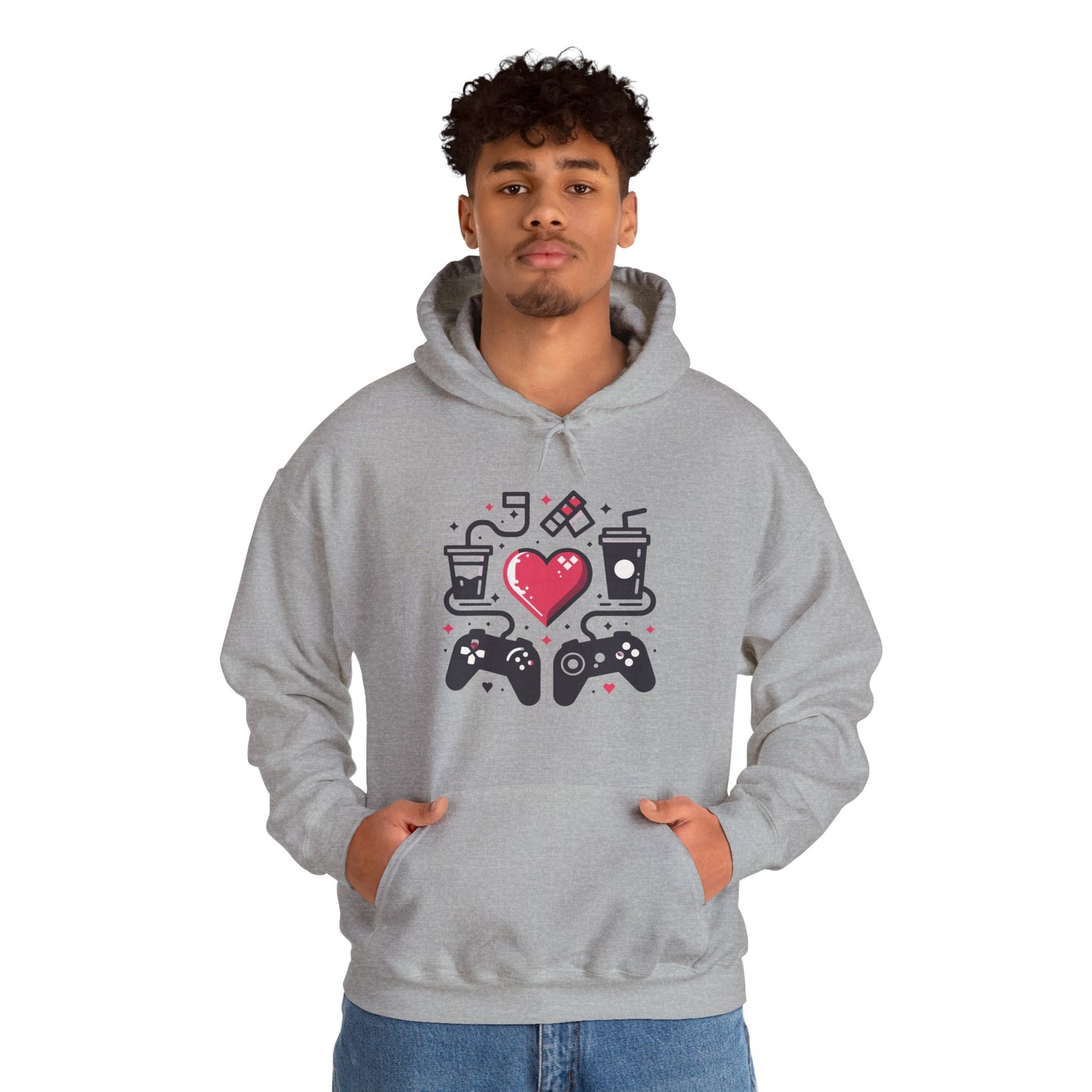 Viral Gamer Heart Life Hoodie - Retro Controllers Soda & Snacks Graphic Unisex Sweatshirt - Ultimate Gaming Gift