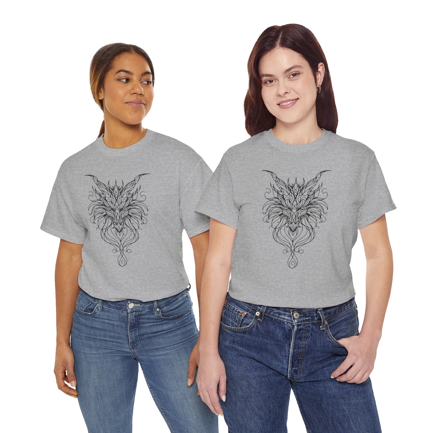 Dragon Line Art Shirt | Mythical Creature Sketch Tee | Minimalist Tattoo Style Top | Intricate Fantasy Art Gift | Unisex White T-Shirt