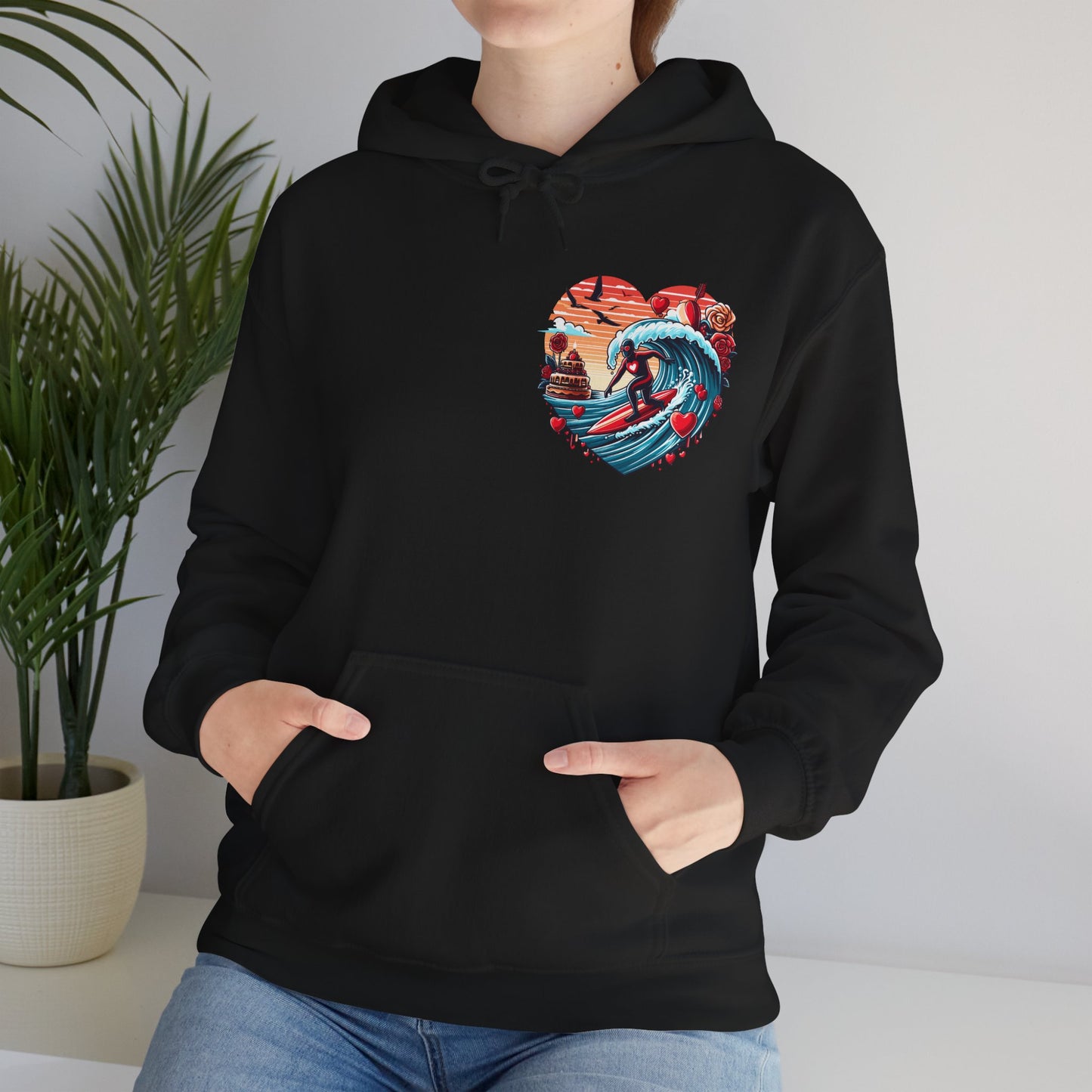 Surfing Love Heart Hoodie Surfer Wave Unisex Sweatshirt - Viral Romantic Beach Gift