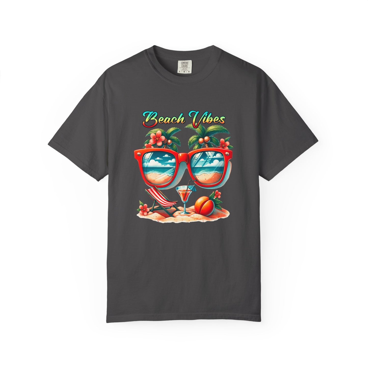 Beach Vibes Graphic Tee – Retro Sunglasses, Palm Trees & Sunset Summer Shirt
