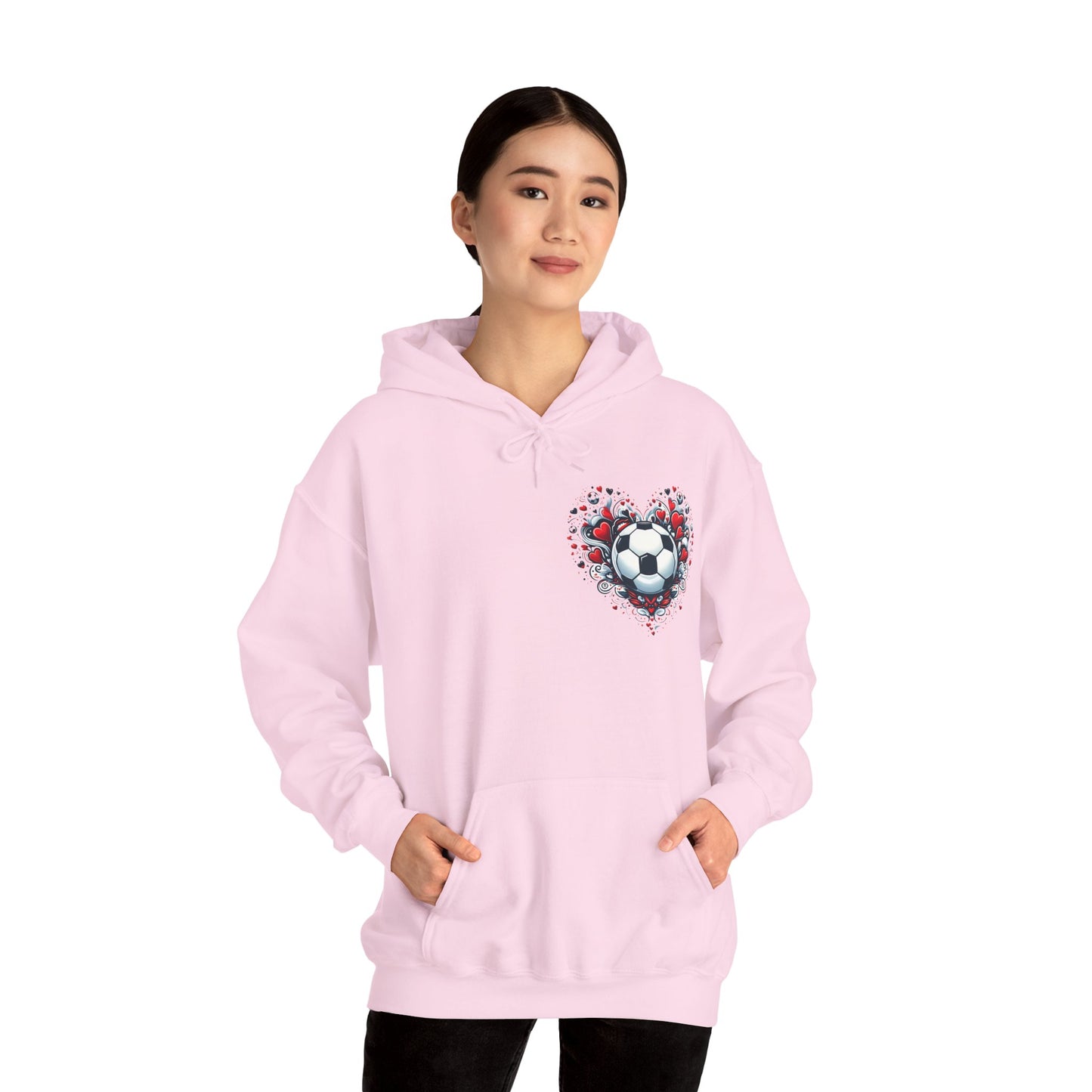 Love the Game Soccer Heart Hoodie | Minimalist Left-Chest Print | Soccer Mom & Fan Gift