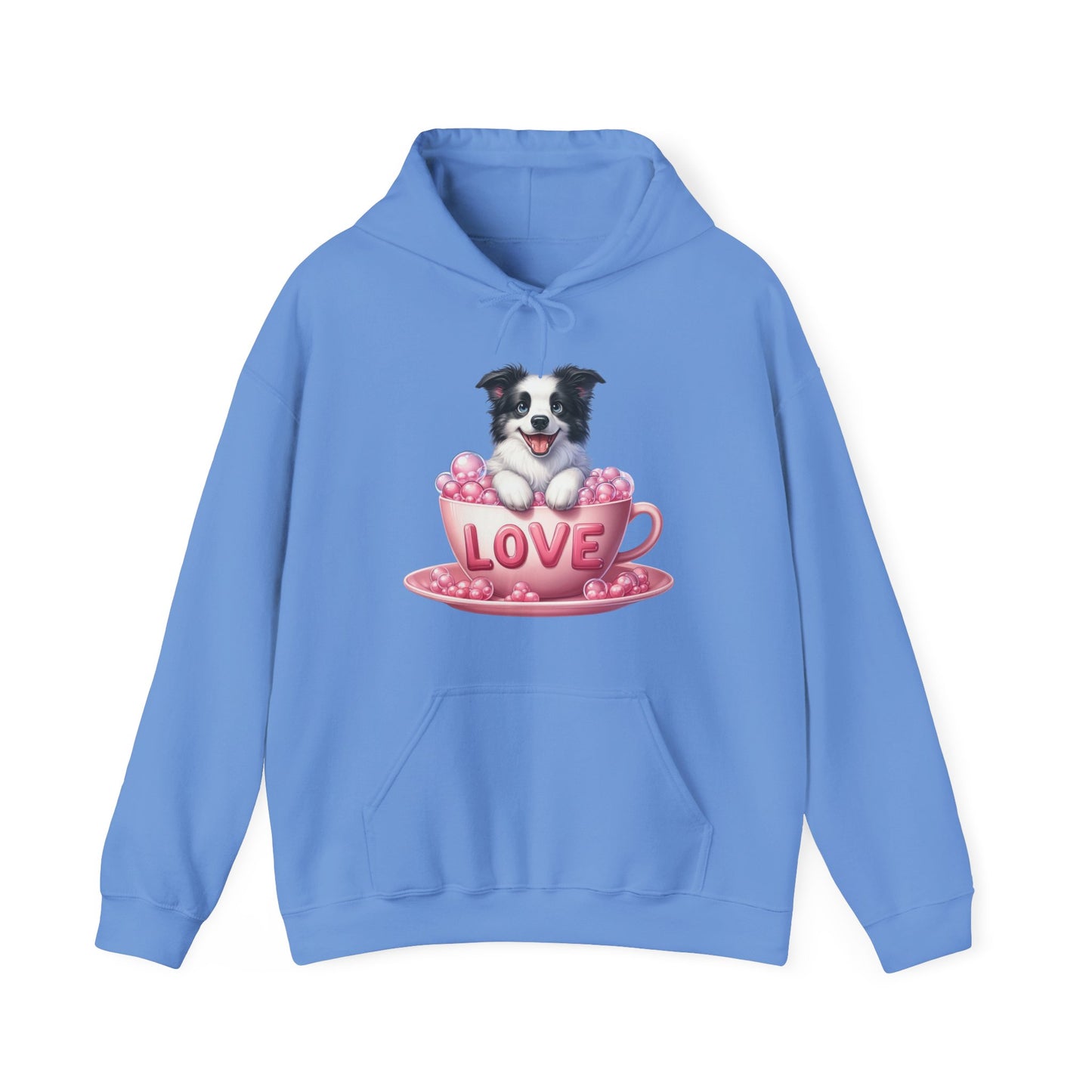 Viral Puppy Love Border Collie Hoodie - Cute Dog in Pink Cup Graphic Unisex Sweatshirt - Adorable Gift for Border Collie Lovers