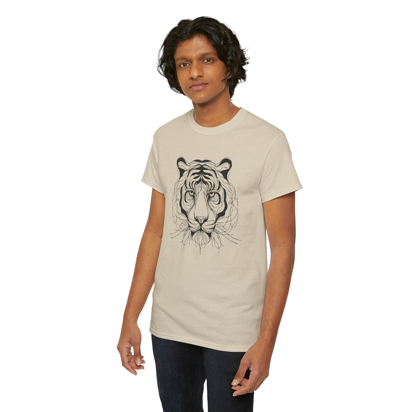Tiger Line Art Shirt | Wild Animal Sketch Tee | Minimalist Big Cat Face Top | Heavy Cotton 100% Cotton Gift | Unisex Graphic T-Shirt