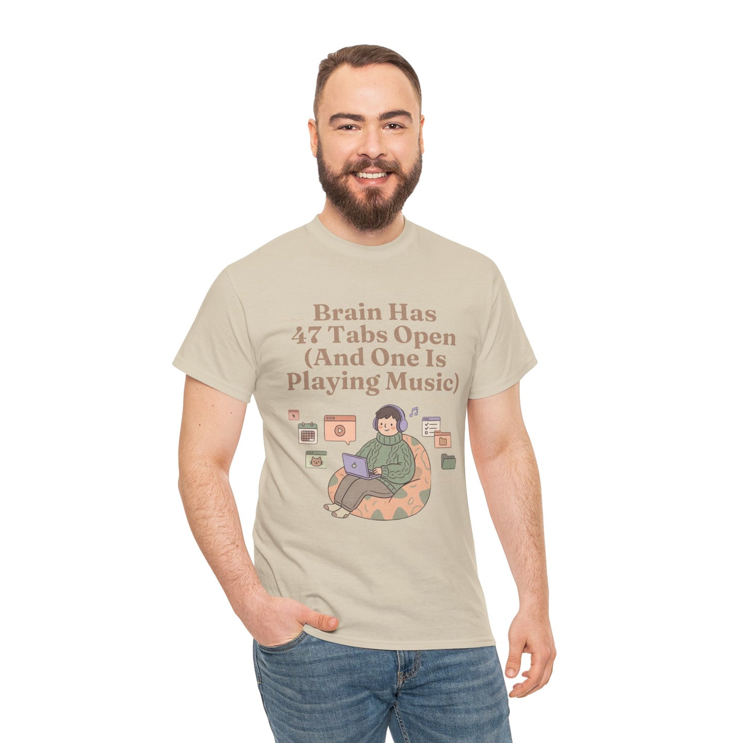 ADHD Lofi Aesthetic: 'Brain Has 47 Tabs Open (And One Is Playing Music)' Graphic Tee