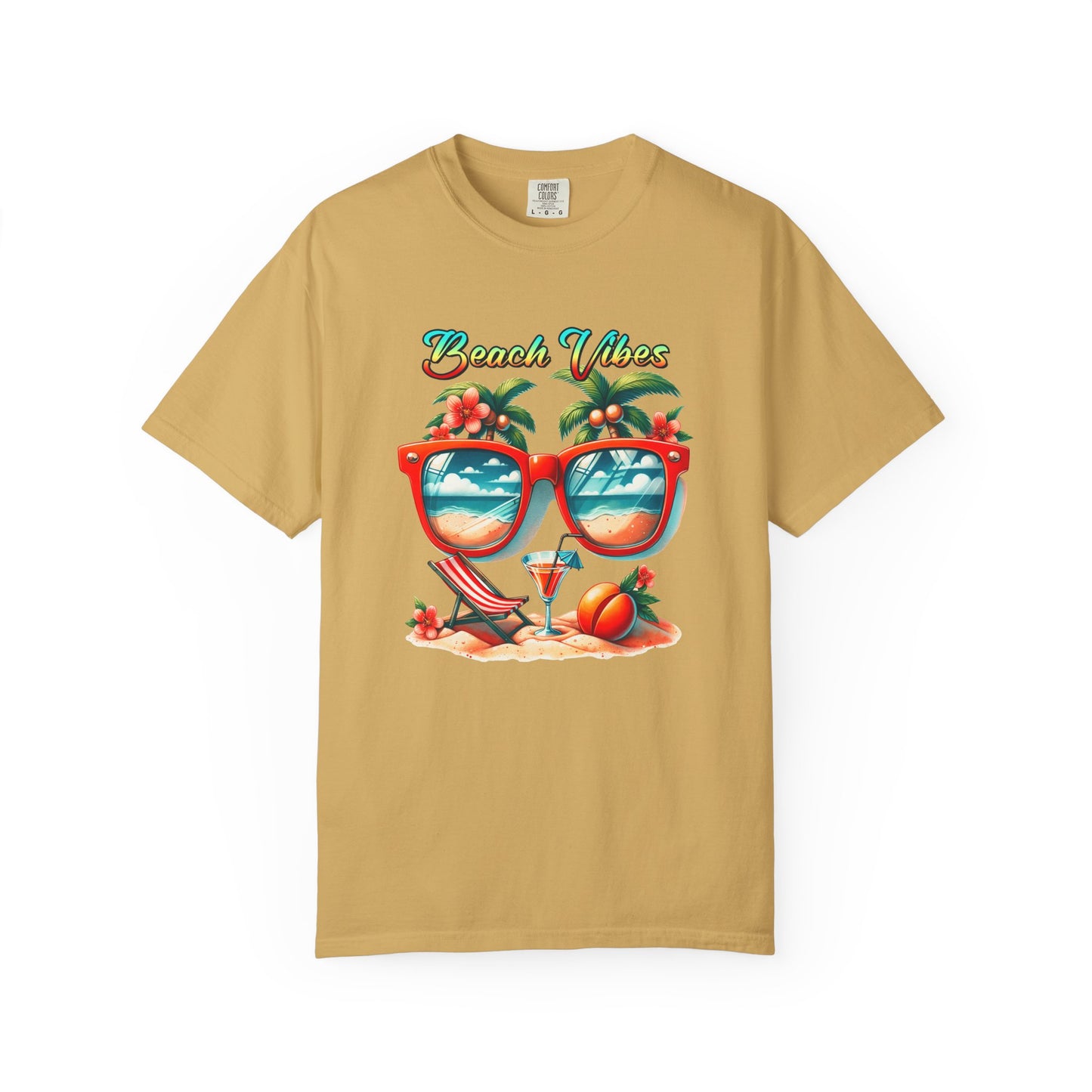 Beach Vibes Graphic Tee – Retro Sunglasses, Palm Trees & Sunset Summer Shirt