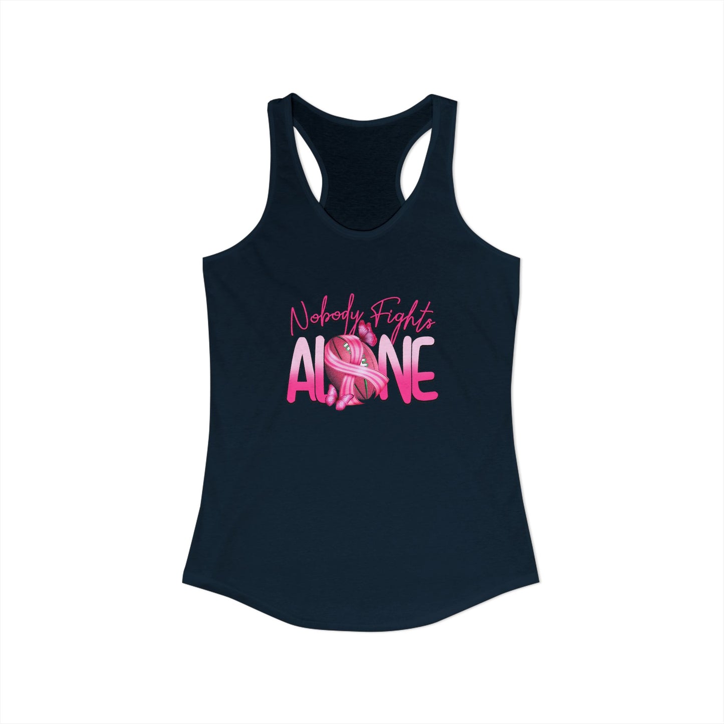 Nobody Fights Alone – Women’s Breast Cancer Football Ribbon Racerback Tank