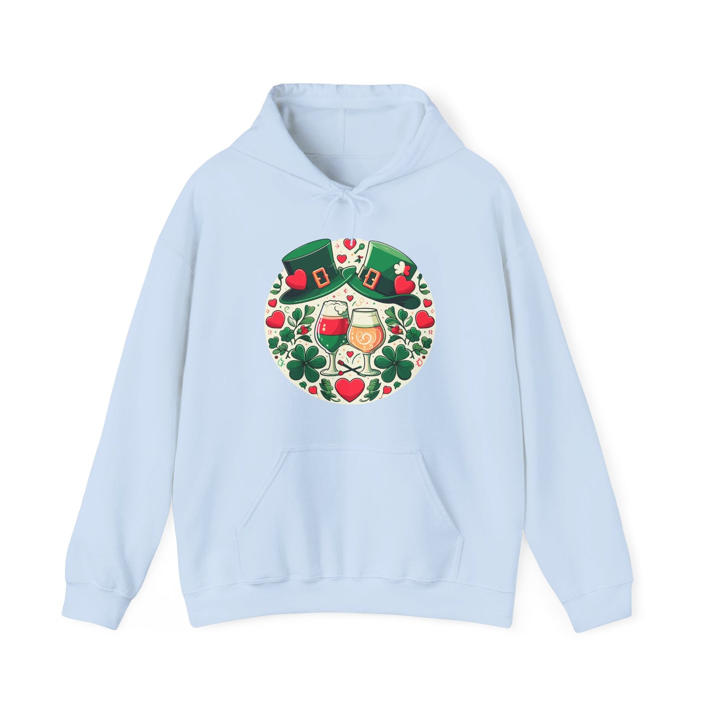 St. Patrick's Day Hoodie, Irish Celebration Beer Clover Heart Unisex Pullover