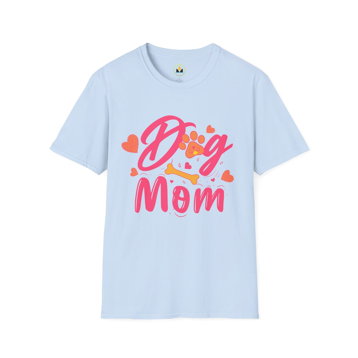 Cute Dog Mom T‑Shirt – Pink Hearts, Paw Print & Bone Graphic for Proud Pup Mamas