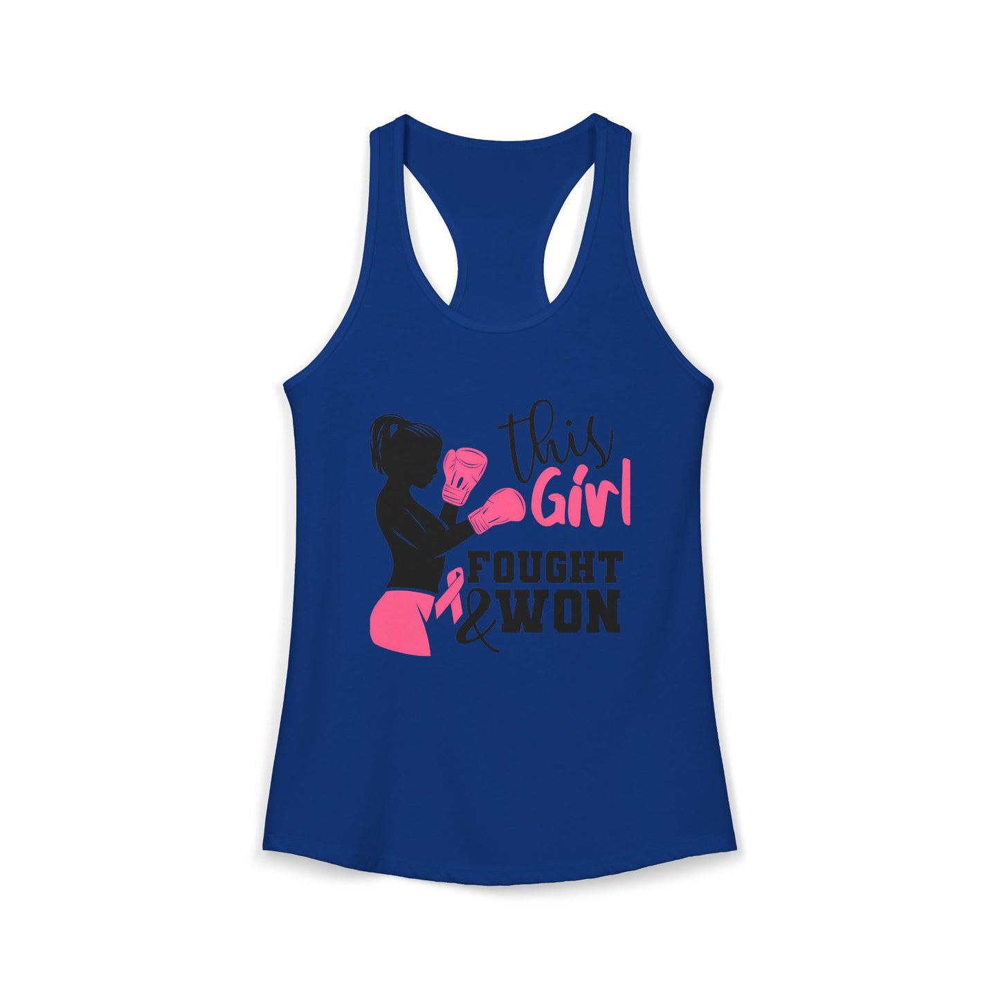 This Girl Fought & Won Tank Top | Breast Cancer Survivor Shirt | Pink Boxing Gloves Racerback | Chemo Recovery Gift | Victory Outfit