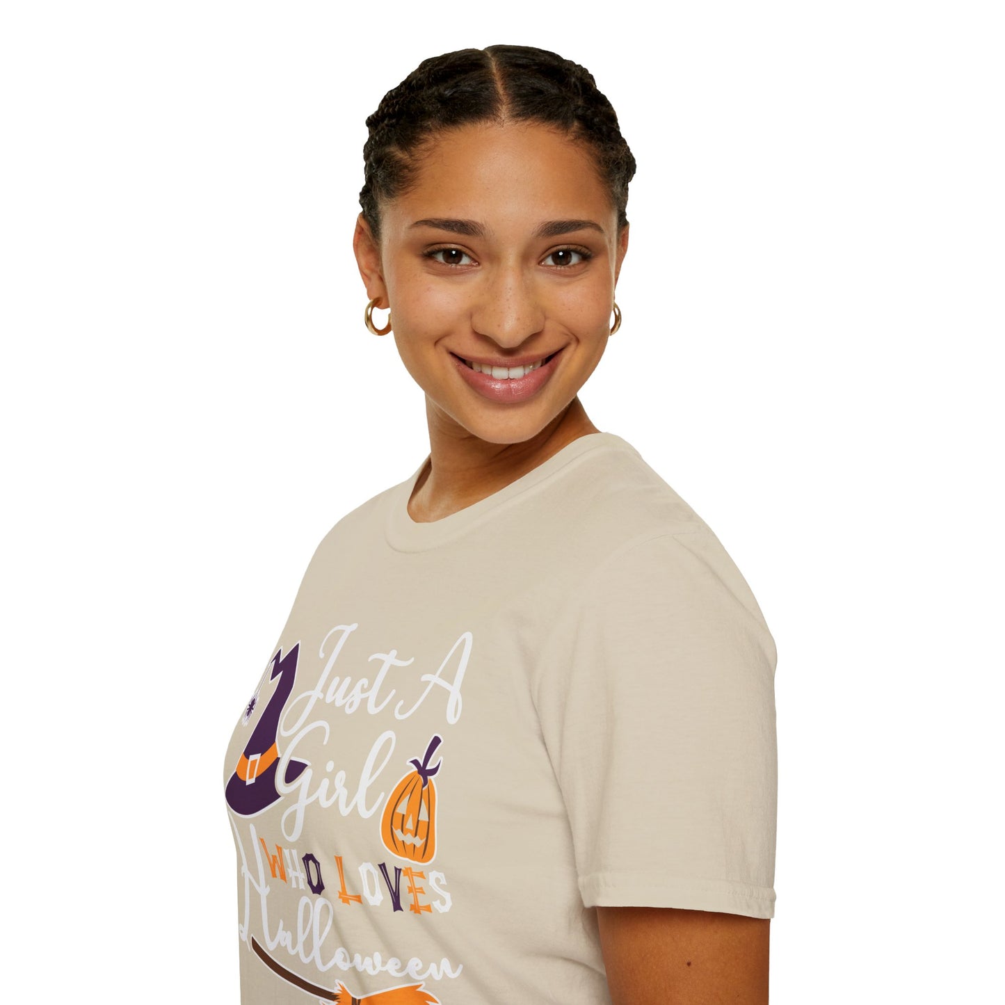 Just A Girl Who Loves Halloween - Witch & Pumpkin Unisex Softstyle T-Shirt